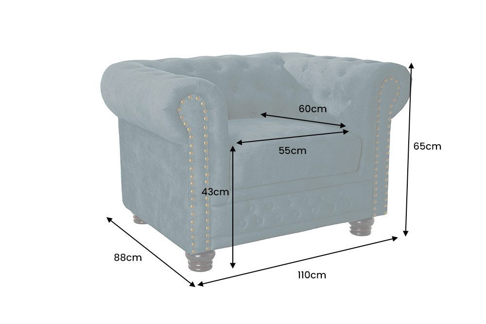 riess-ambiente Sessel CHESTERFIELD 110cm petrol - Samt, m. Armlehne, Federkern, Nieten (Einzelartikel, 1-St), Gemütlicher Sitz mit Knopfheftung - ideal für Wohn- und Schlafzimmer