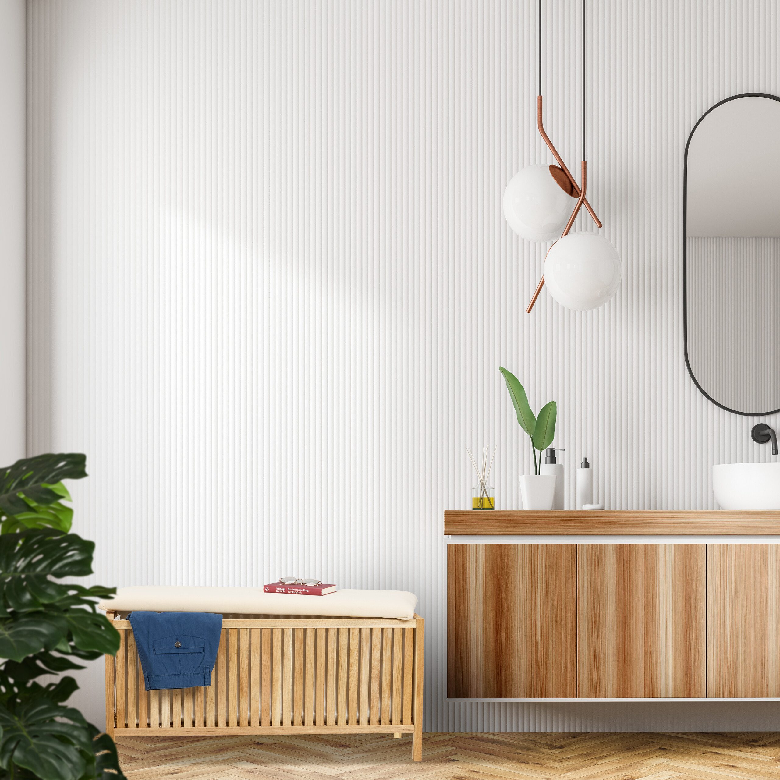 relaxdays Wäschekorb Wäschetruhe aus Walnussholz mit Sitz (1 St) – Bild 2 von 5