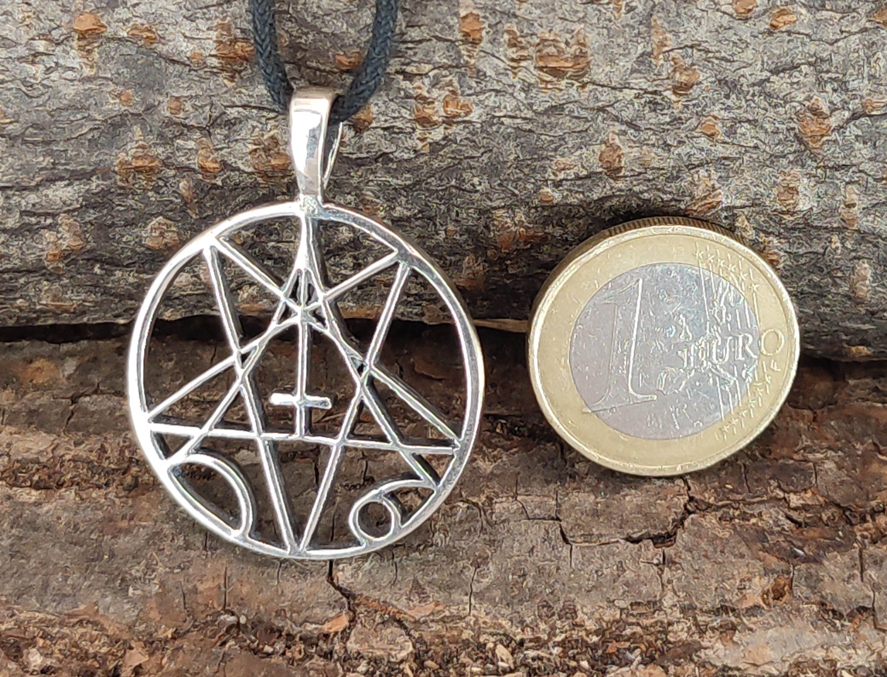 Satan Leather umgedrehtes (Sterlingsilber) Kettenanhänger 925 of Si.56 Kiss Pentagram, Kreuz Silber Pentagramm