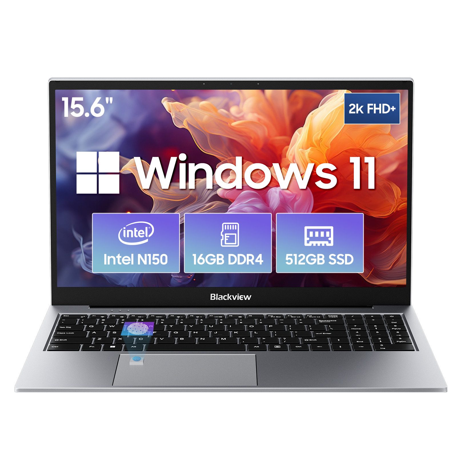 blackview 15.6“ Acebook8 Intel Core N150 16 GB RAM, 512 GB SSD Notebook (Intel N150 Intel Core N150, 512 GB SSD, Windows 11, Fingerabdruckerkennung, FHD+ IPS)