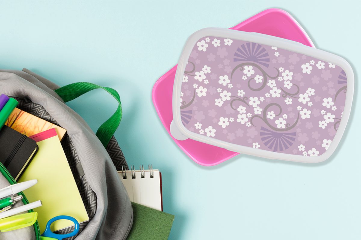 MuchoWow Lunchbox Blumen - Sakura, Snackbox, Brotbox Muster Kunststoff, Mädchen, (2-tlg), - Kunststoff Brotdose Kinder, rosa für Erwachsene