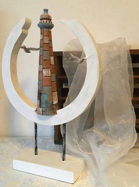 Moritz Skulptur Skulptur Leuchtturm Maritim 9x32x49cm, Dekoobjekt Holz, Tischdeko, Fensterdeko, Wanddeko, Holzdeko
