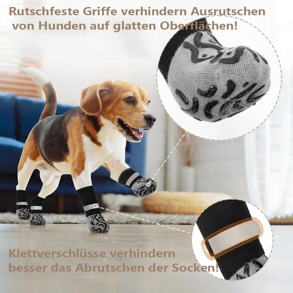 Ledander Pfotenschutz Hundesocken Anti Rutsch, 2 Paar Anti-Rutsch Socken für Hunde, mit Verstellbaren Riemen Haustierpfoten Schutz, Hundesocken für Hunde