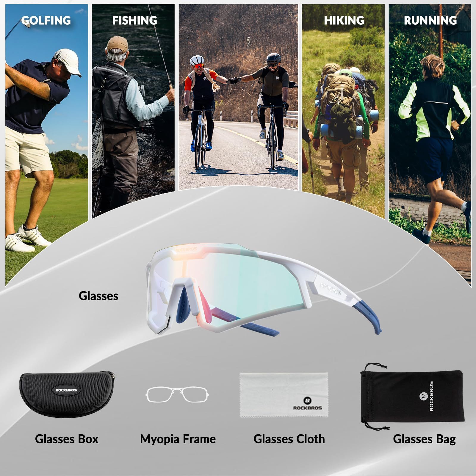ROCKBROS Fahrradbrille Polarisierte Sportbrille, Sonnenbrille UV400-Schutz, winddicht, Leicht und langlebig