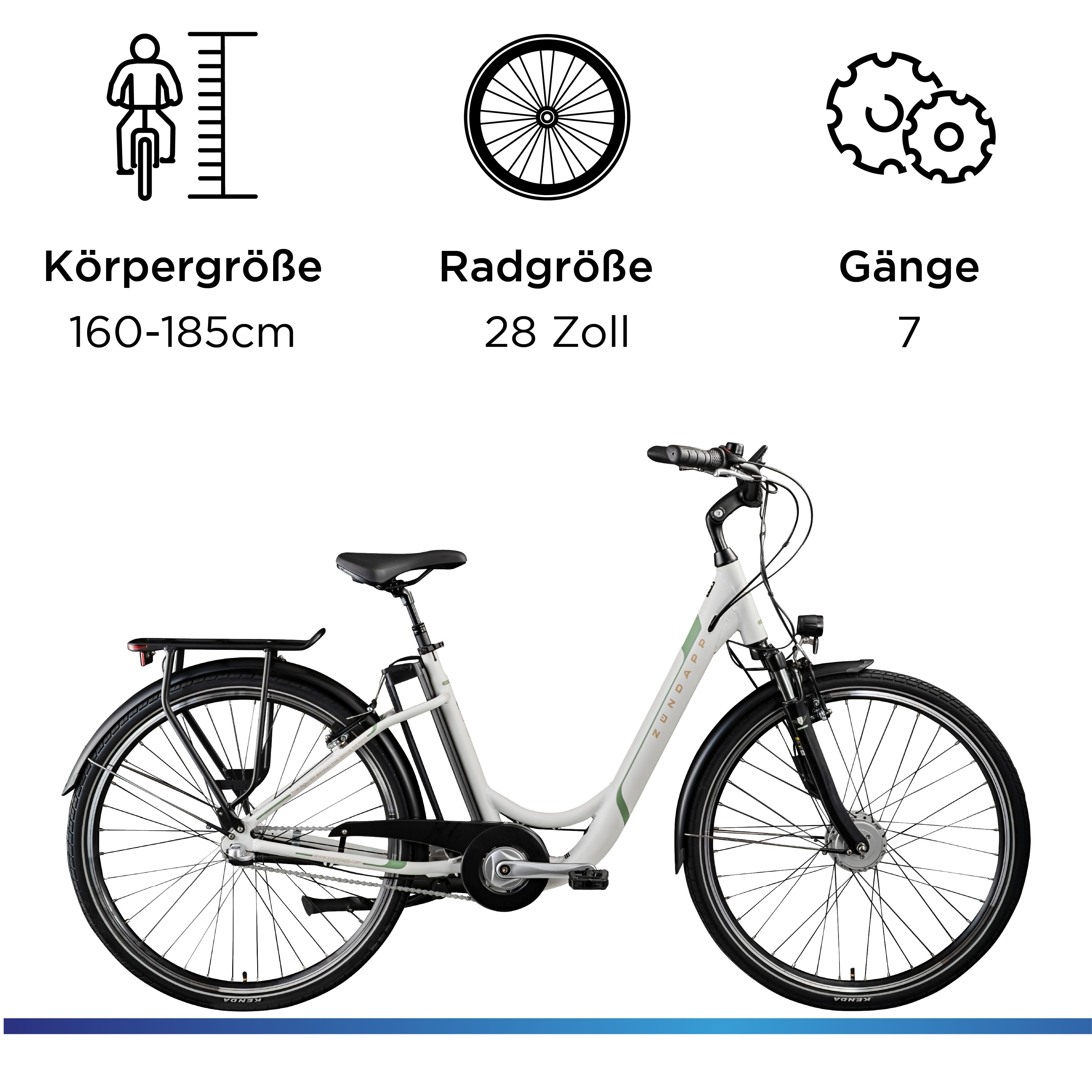 Zündapp E-Bike Cityrad Z510, 3 Gang, Nabenschaltung, Frontmotor, 531 Wh, E Bike 28 Zoll Damenfahrrad ab 155 cm mit 3 Gang Nabenschaltung