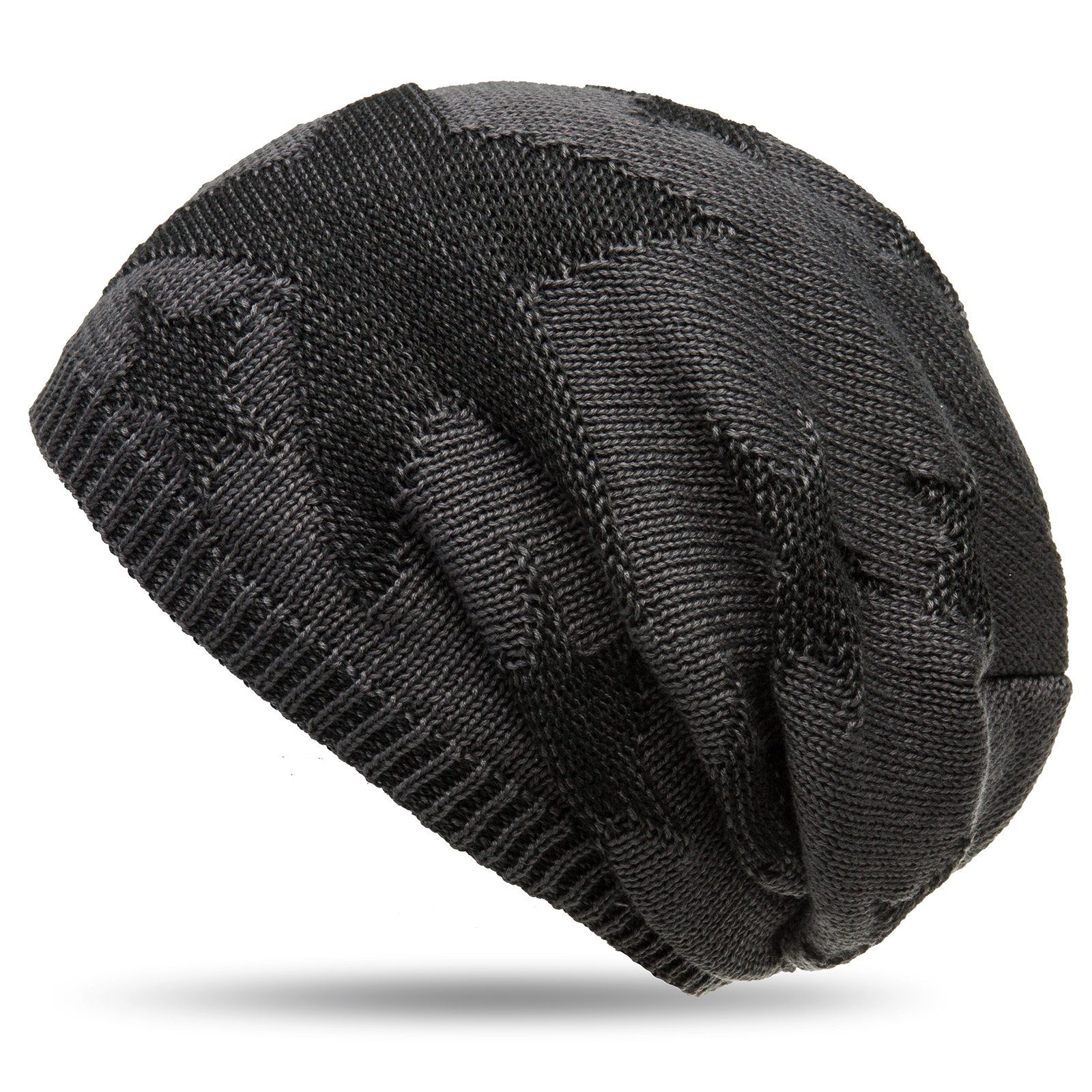 Beanie MU152 warme Feinstrick Mütze mit Stern Muster und weichem Fleece Innenfutter