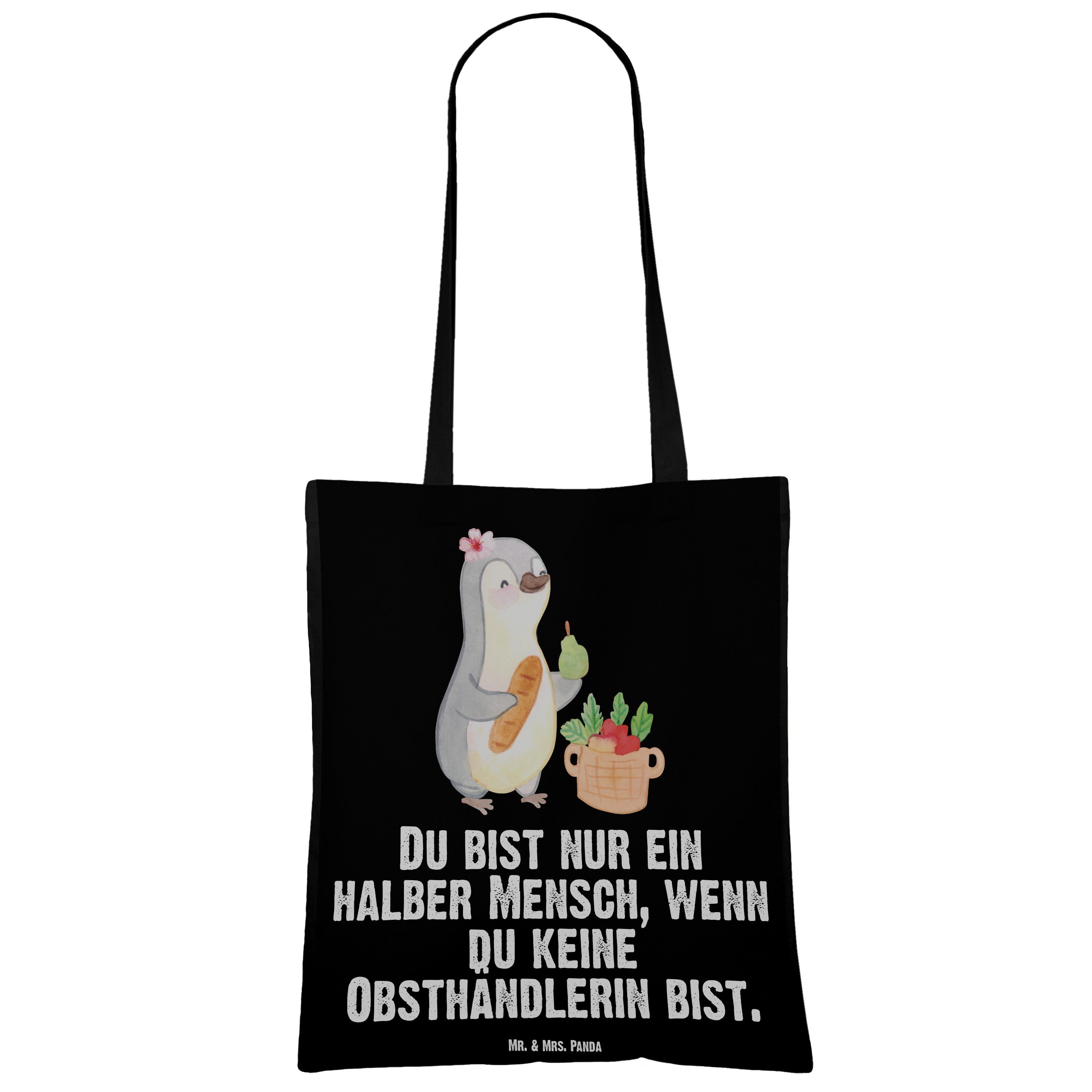 mit & Mr. Herz Obsthändlerin - Sto Tragetasche Beutel, Panda Wochenmarkt, (1-tlg) Mrs. Geschenk, - Schwarz