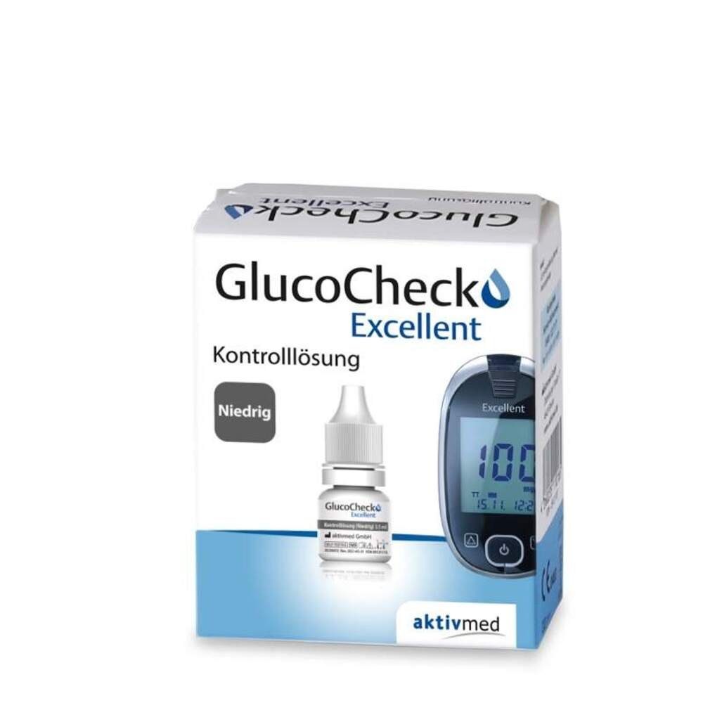 Blutzucker-Teststreifen GlucoCheck Excellent Kontrolllösung, 4ml Kontrolllösung niedrig, normal oder hoch, 1-tlg., Glucoselösung, Funktionskontrolle Diabetesgerät, Blutzuckerüberwachung