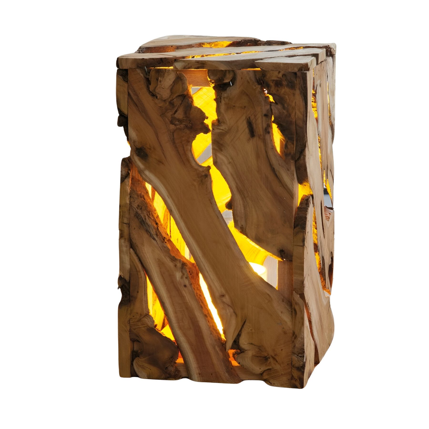 Dekoleidenschaft Dekosäule "Rustikal" LED Deko Säule aus Holz, Holzsäule mit Beleuchtung, Podest, Blumensäule, Pflanzen Hocker, Windlicht Ständer für Wohnzimmer