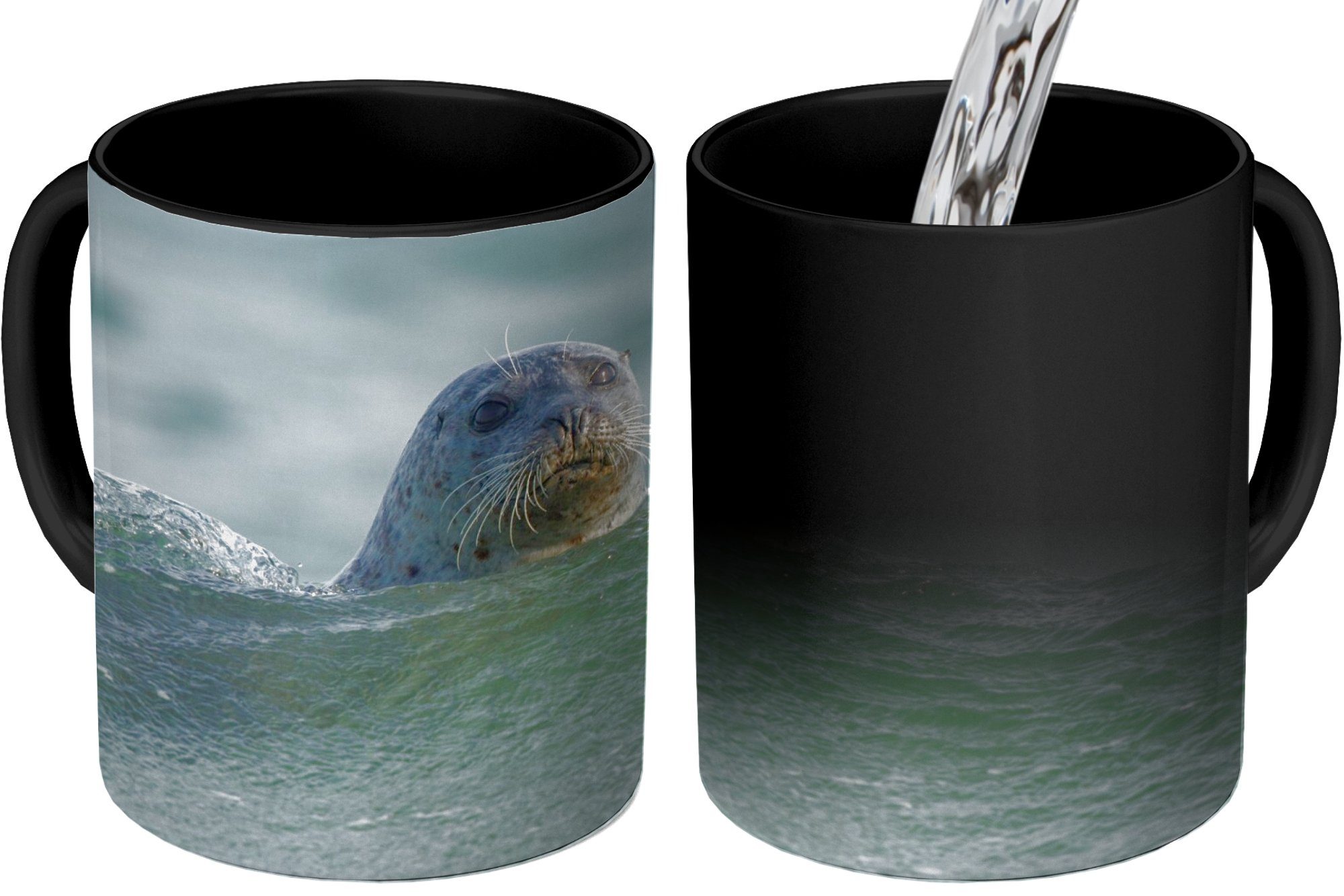Wasser, Nordsee Teetasse, Keramik, - MuchoWow Kaffeetassen, Zaubertasse, Seehund Tasse Farbwechsel, - Geschenk
