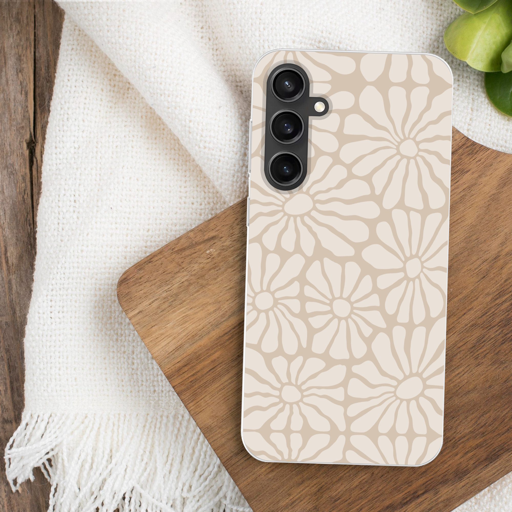 MuchoWow Handyhülle für Samsung Galaxy S23 FE Floral - Druck - Beige - Braun - Minimalisti