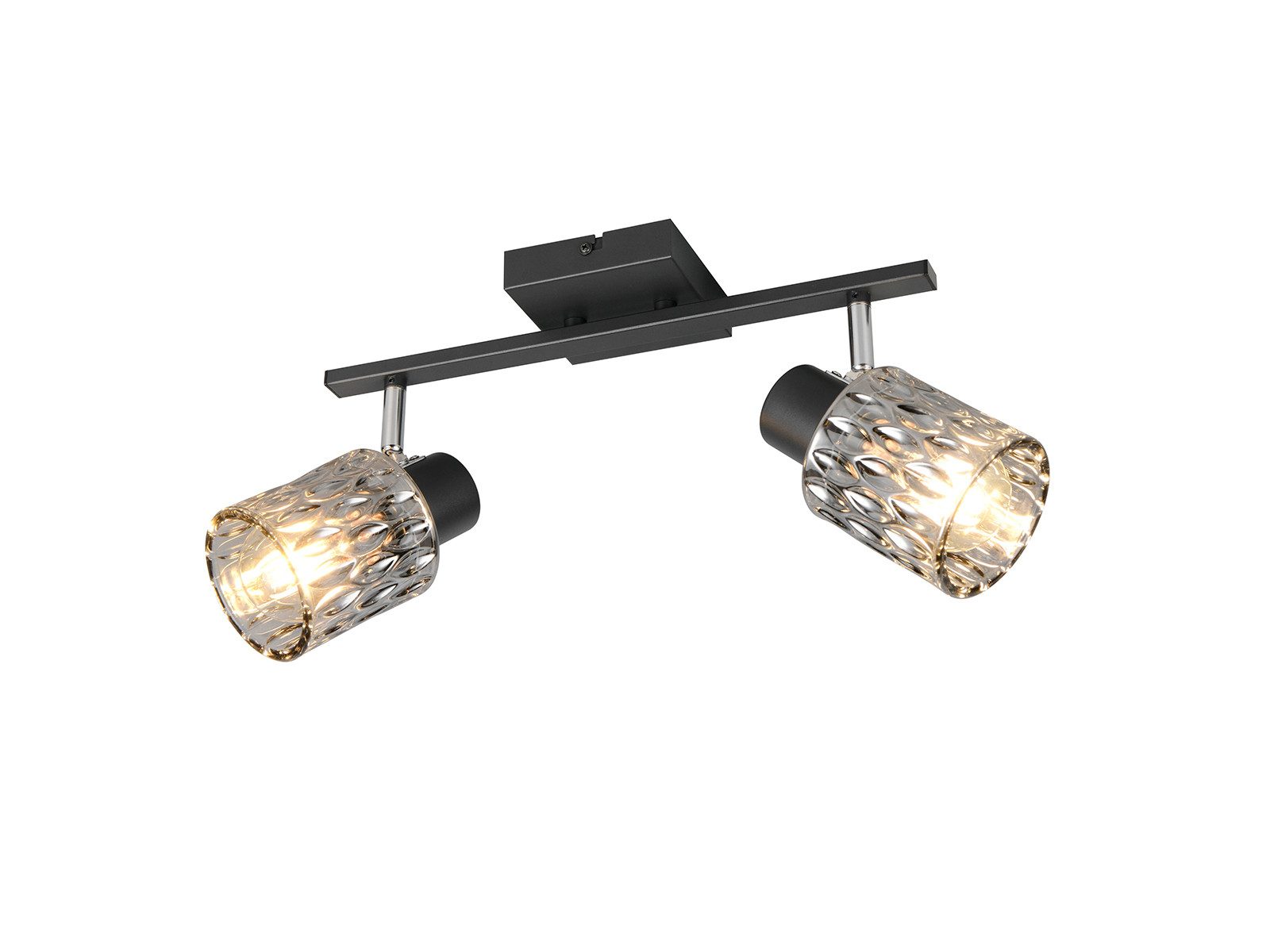 Reality Leuchten LED Deckenstrahler, Dimmfunktion, LED wechselbar, Warmweiß, Innen Прожекторы mit 2 schwenkbaren Spots aus Rauchglas, Breite 37cm