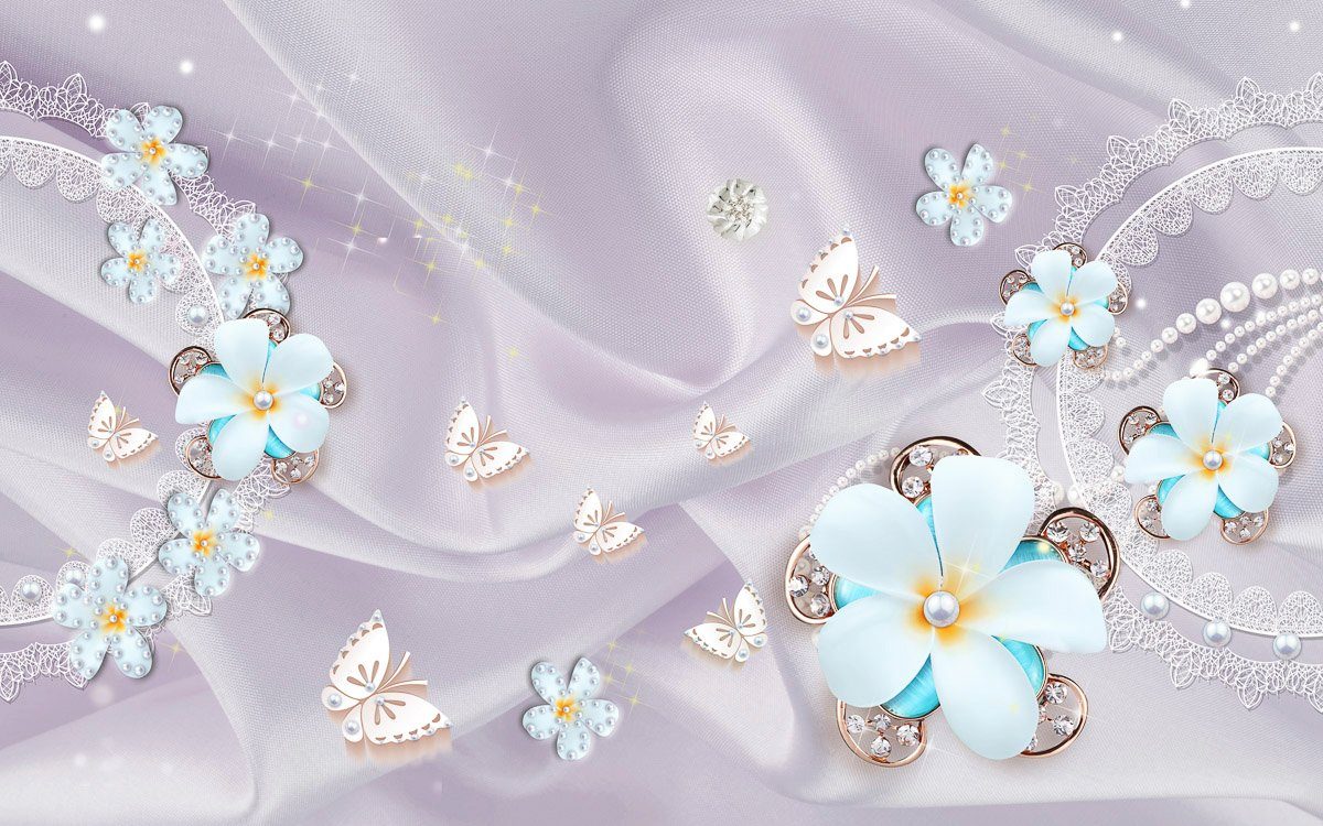 und Fototapete Muster Papermoon Blumen Schmetterlingen mit