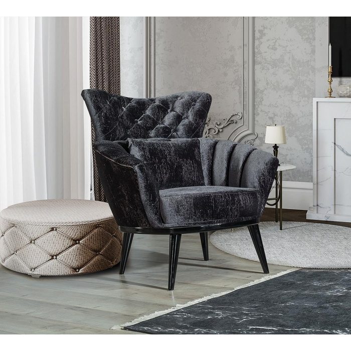 JVmoebel Sessel Möbel Design Sessel Modern Design Sessel Textil Wohnzimmer schwarz