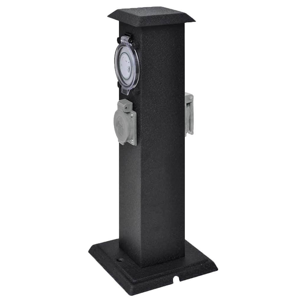 vidaXL Steckdose Gartensteckdose Steckdosenturm Schwarz mit Timer, Steckdosensäule mit Schaltuhr 2-Fach Außensteckdose Gartensteckdose