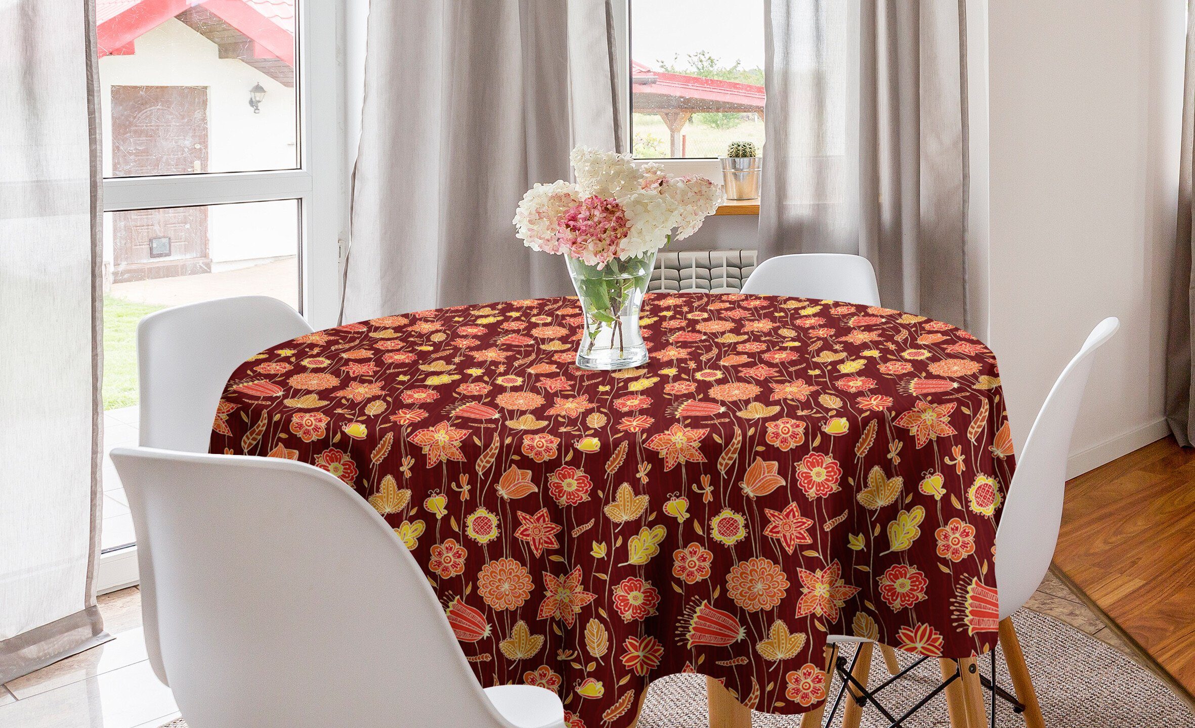 Abakuhaus Tischdecke Kreis Tischdecke Abdeckung für Esszimmer Küche Dekoration, Blumen Fiery Blumen Konzept