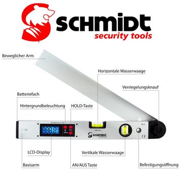 SCHMIDT security tools Winkelmesser Winkelmesser Wasserwaage LCD Winkel Neigungsmesser