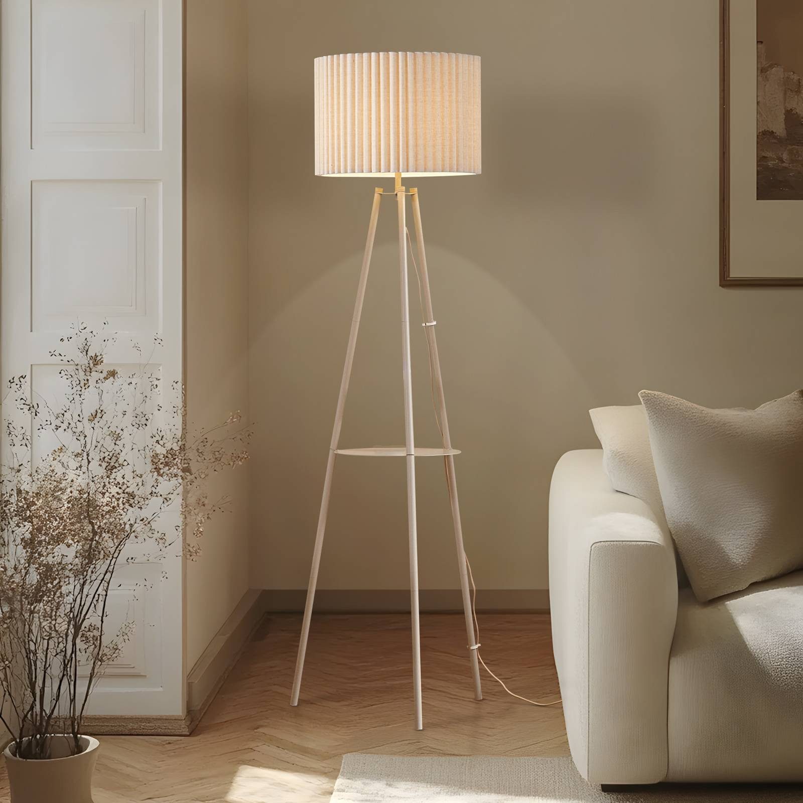 Lindby Stehlampe Libbie, Creme IP20, 1 x 15 W LED günstig online kaufen