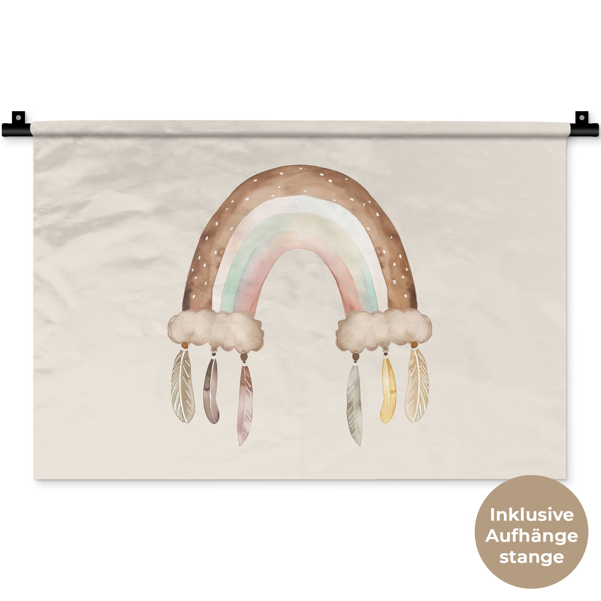 MuchoWow Wandteppich Regenbogen - Bohème - Boho - Pastellfarben, Rechteckig, Höhe: 3 mm, Wandteppich für Wohnzimmer, Schlafzimmer, 60x40 cm