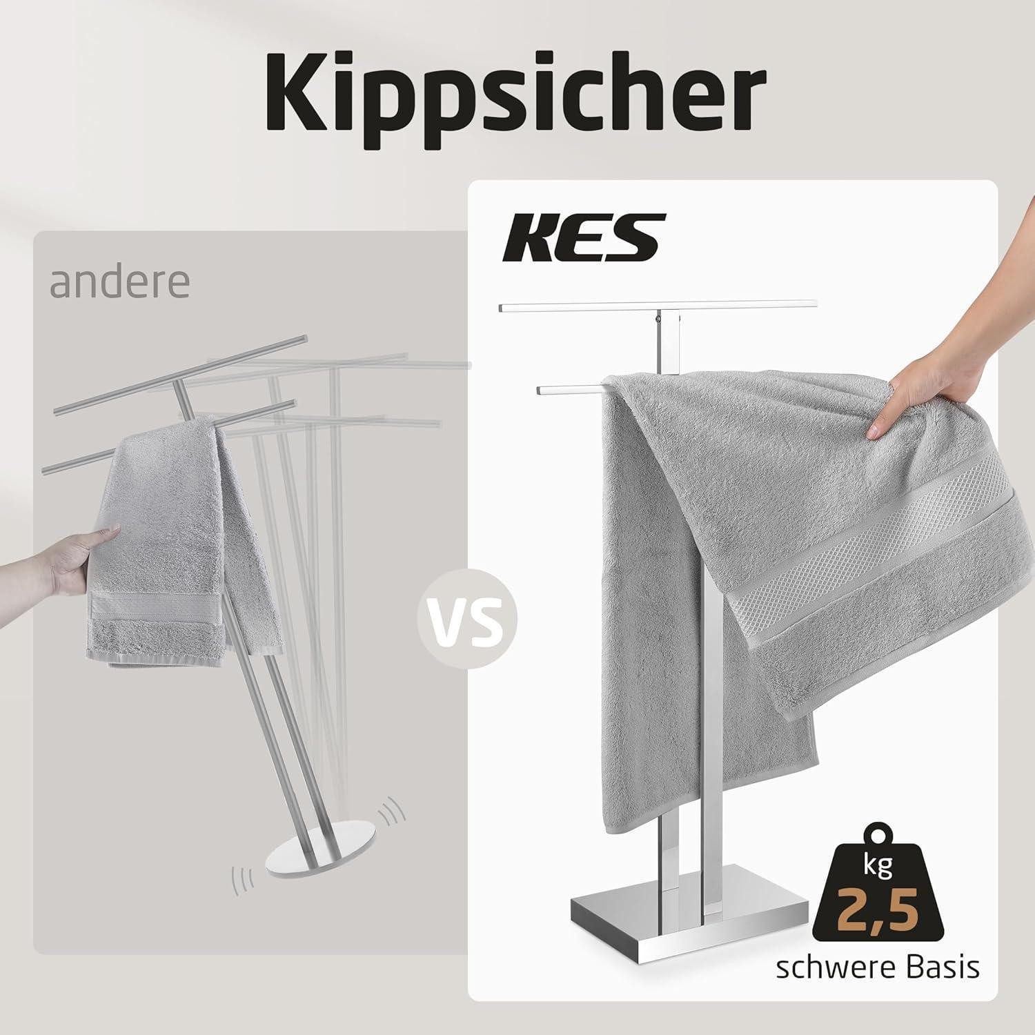 LuxusKollektion Handtuchständer Handtuchhalter freistehend doppel Handtuchstange Poliert Edelstahl – Bild 2 von 5