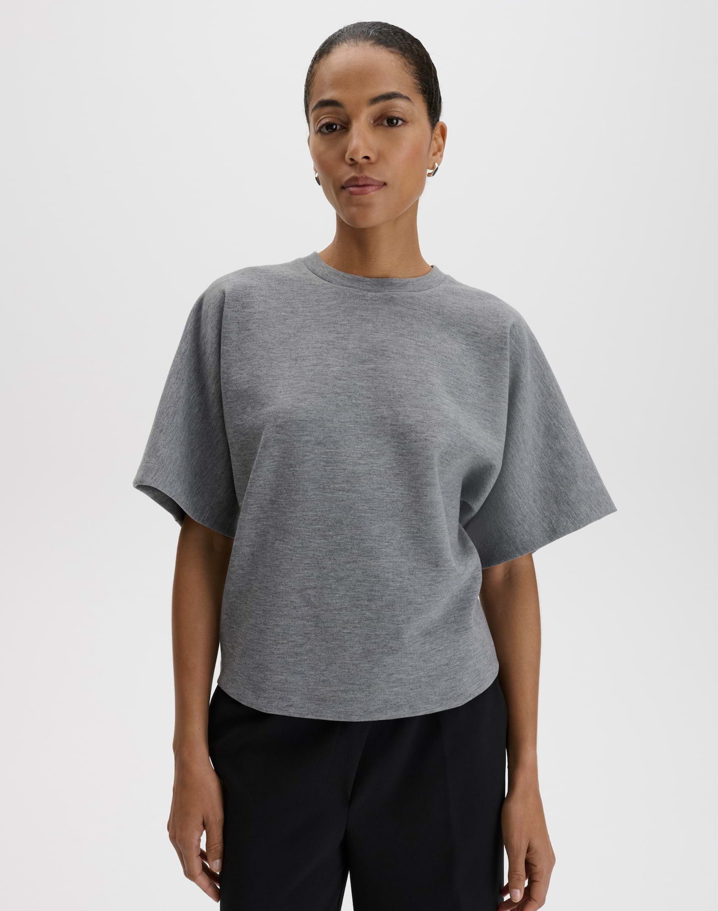someday Sweatshirt Ubena aus weichem Scuba Sweat Oversized-Silhouette mit kurzem Fledermausärmel und Mélange-Optik