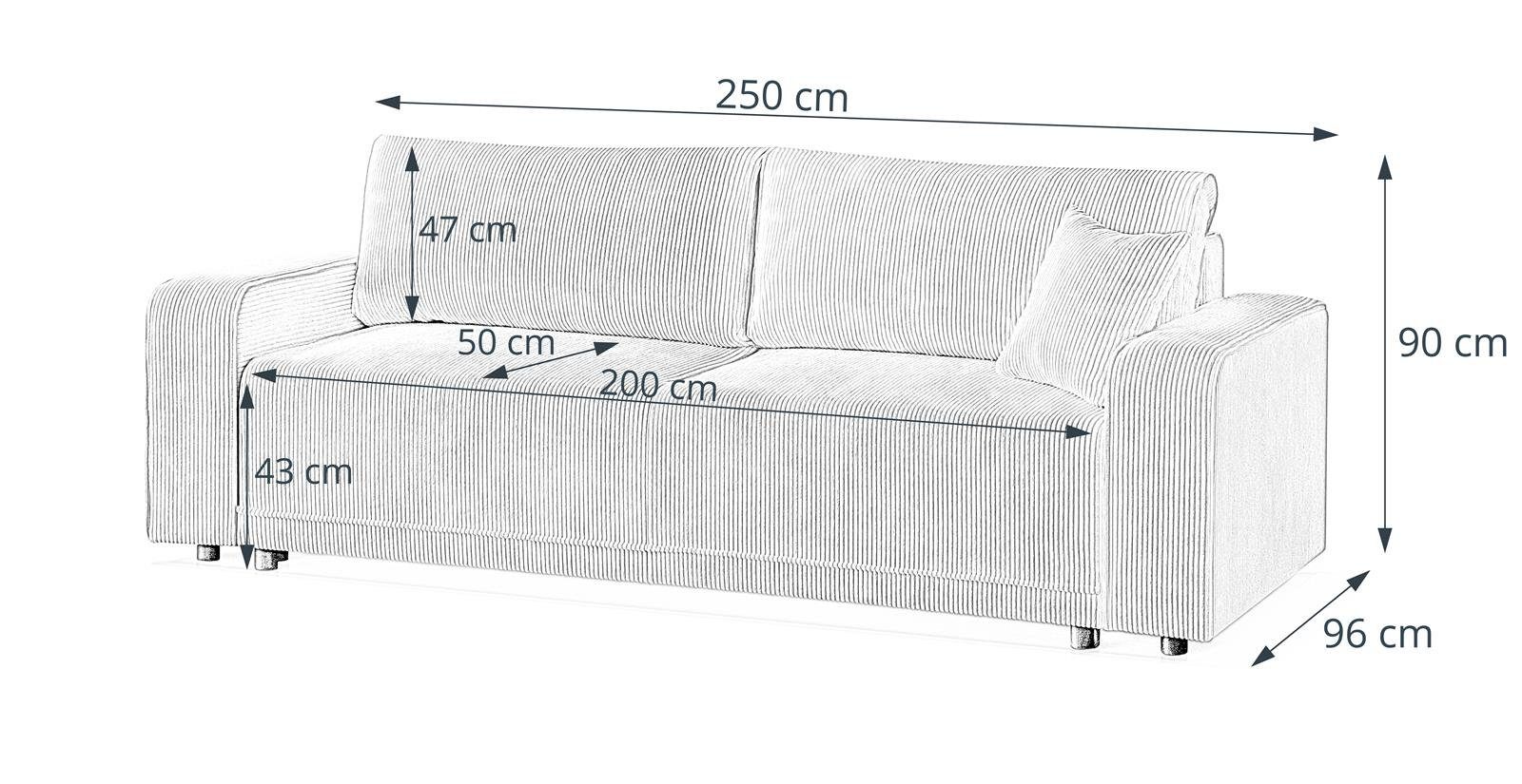 Beige Schlaffunktion, Wellenfedern, breite Design Armlehnen modernes Sofa, Beautysofa Schlafsofa Bettkasten, PRIMO, 100) (poso