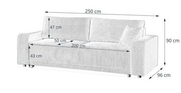 Beautysofa Schlafsofa PRIMO, modernes Design Sofa, Wellenfedern, Schlaffunktion, Bettkasten, breite Armlehnen