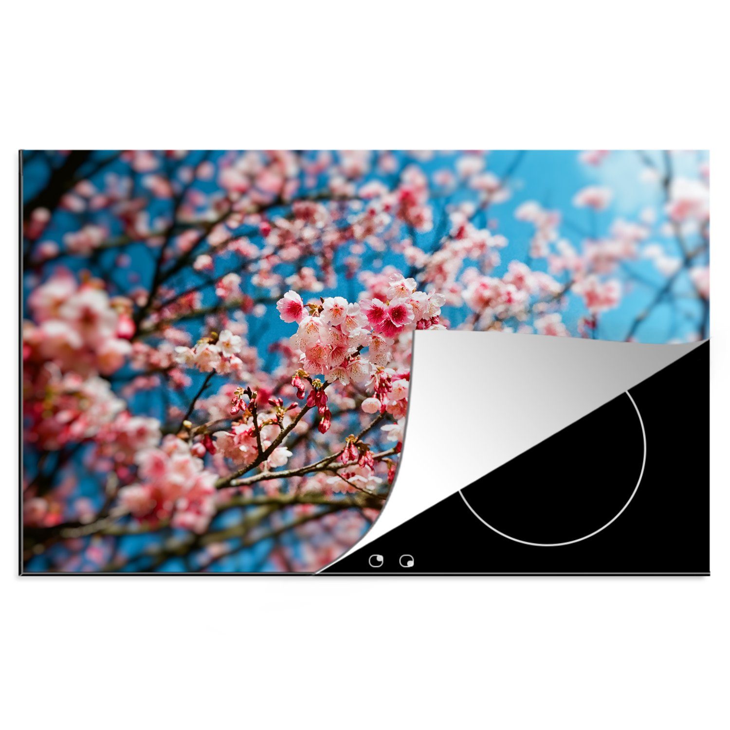 MuchoWow Herdblende-/Abdeckplatte Frühling - Sakura - Rosa, Vinyl, (1 tlg), 81x52 cm, Induktionskochfeld Schutz für die küche, Ceranfeldabdeckung
