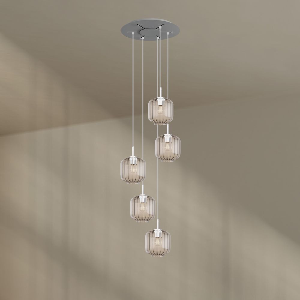 s.luce Pendelleuchte Velo Galerieleuchte 5-flammig Ø 60cm Baldachin Ø 20cm Klar