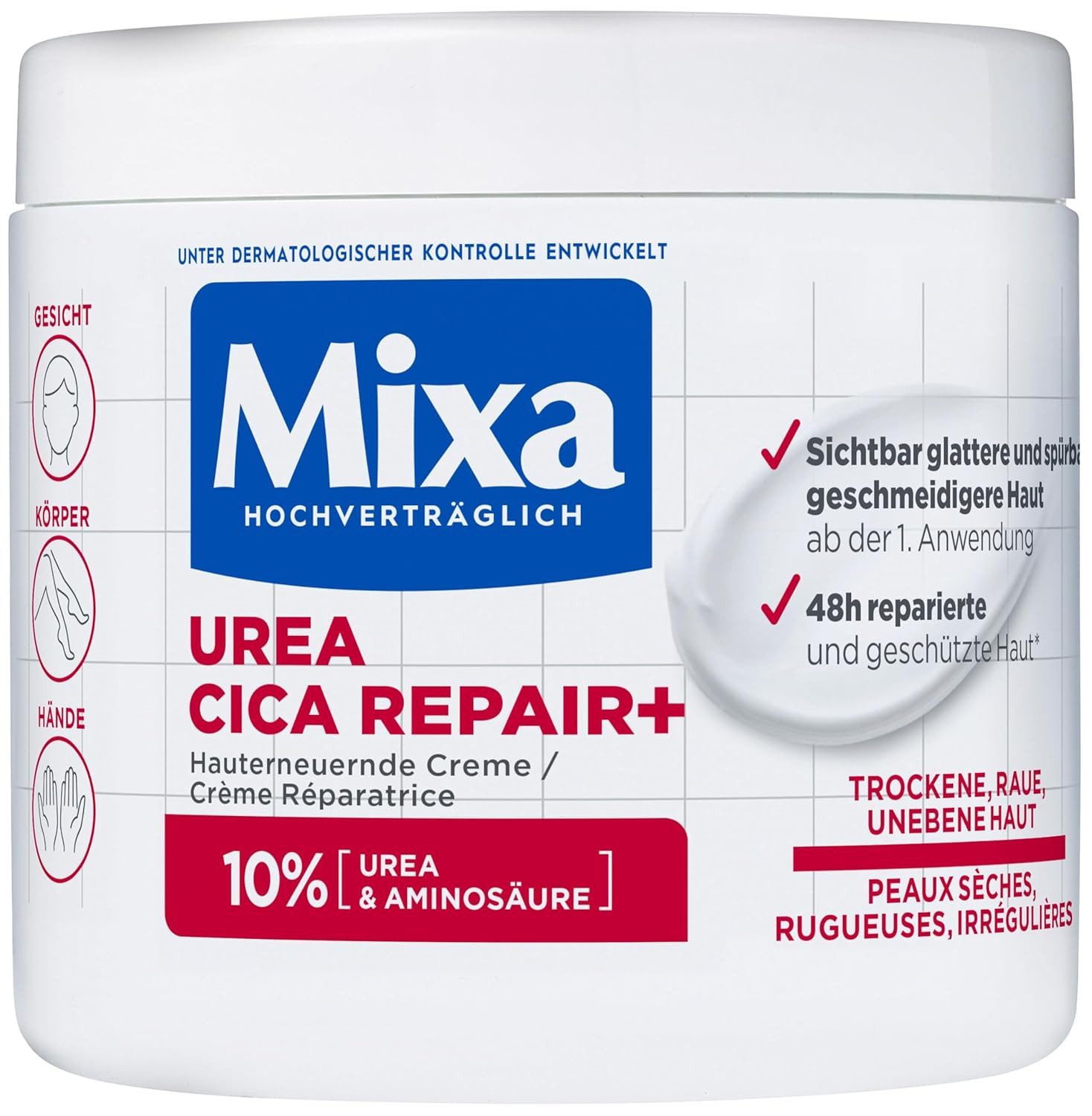 Mixa Körperpflegemittel Urea hauterneuernde Creme mit Urea & Niacinamide für alle Hauttypen Mixa-Hochverträglich, Unter dermatologischer Kontrolle entwickelt Schnell einziehende Textur