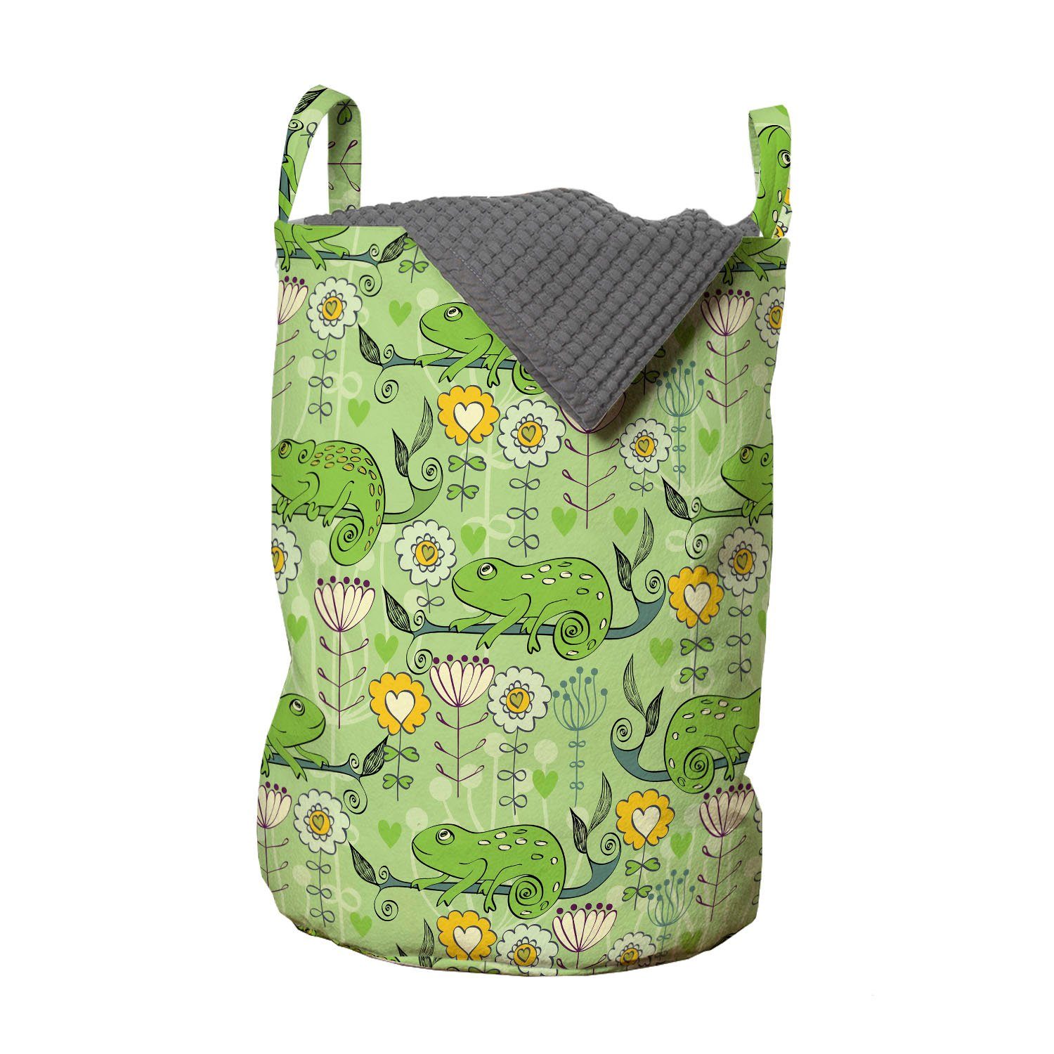 Abakuhaus Wäschesäckchen Wäschekorb mit Griffen Kordelzugverschluss für Waschsalons, Blume Chameleons auf Branchen | Wäschesäcke