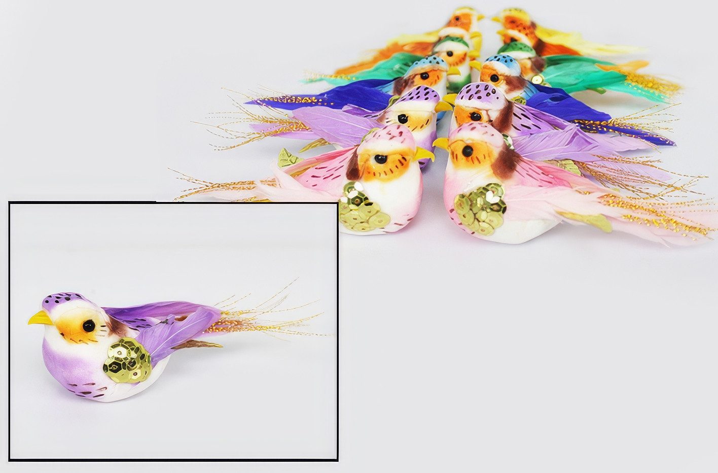 Yudu Tierfigur 12 Stück Dekorative Kunstvögel Deko-Vögel mit Federn
