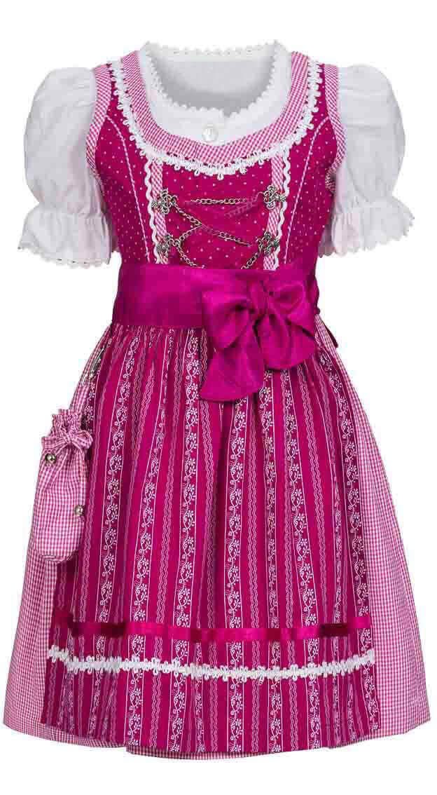 Nübler Dirndl Mädchen Dirndl im traditionellen Stil Kinder Trachten (Dirndl Set ANJA, 3-tlg., Dirndl Kleid mit Bluse und Schürze) Kinder Tracht im bayerischen Stil - Trachtenmode Kinder