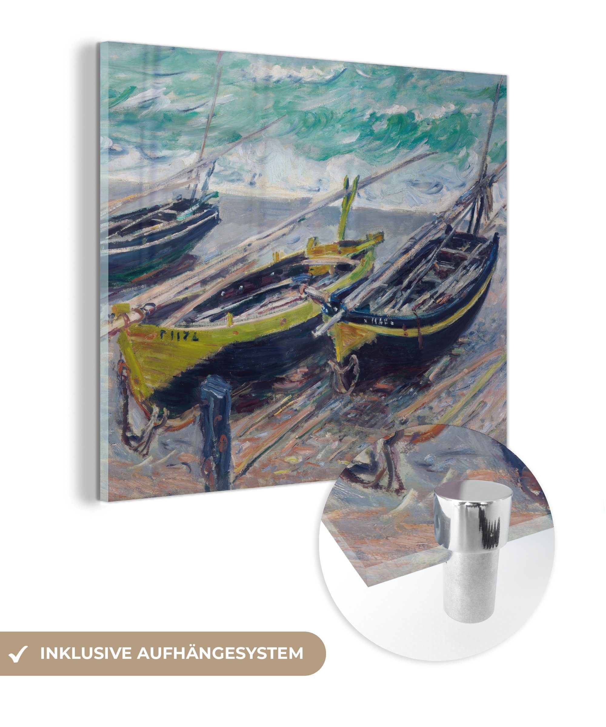 (1 Wandbild Glas Claude Glasbilder St), Wanddekoration Glas Bilder - auf - Monet, Drei Acrylglasbild Foto - - MuchoWow auf Fischerboote