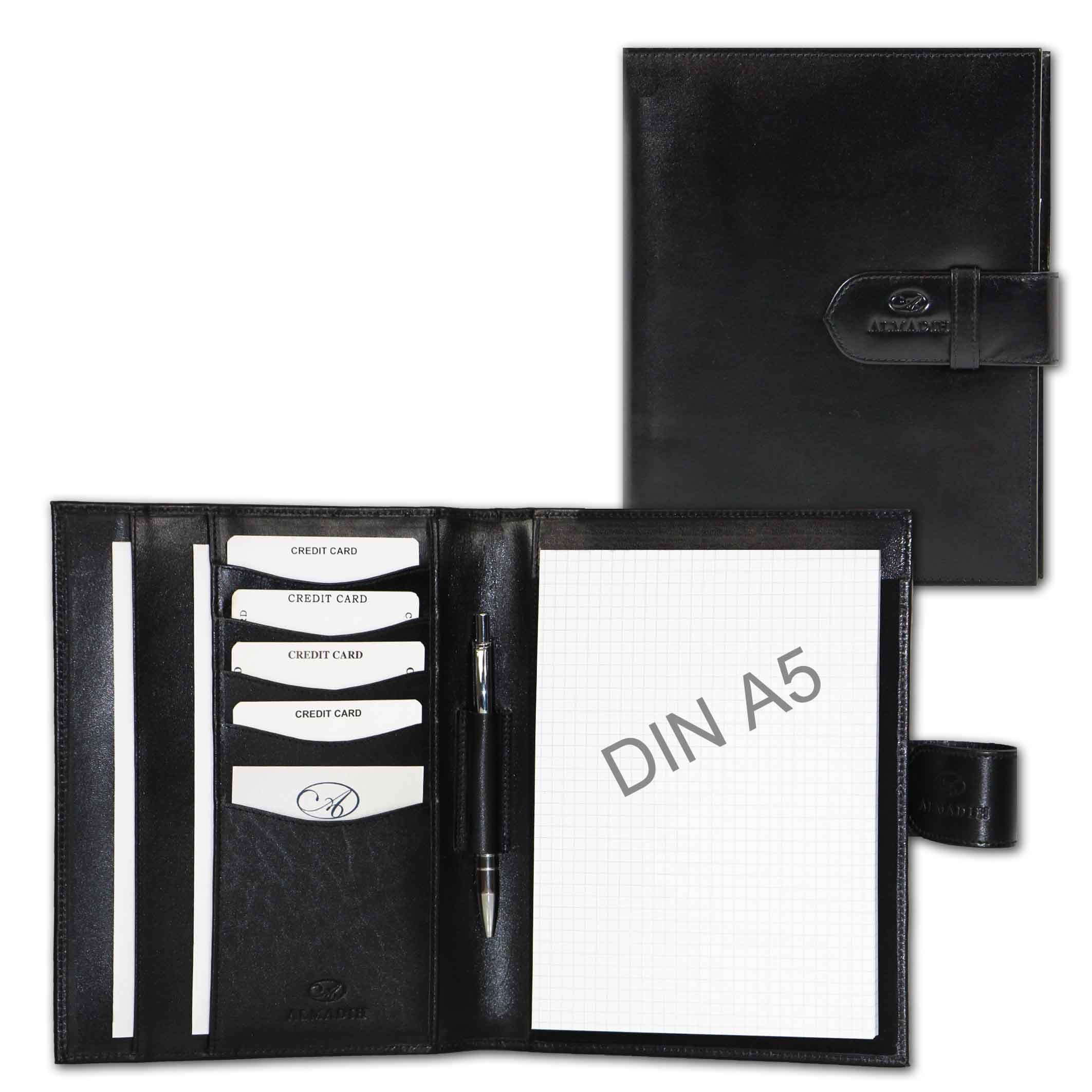 ALMADIH Konferenzmappe Ledermappe A5 Schreibmappe Leder Organizer Terminplaner braun, schwarz