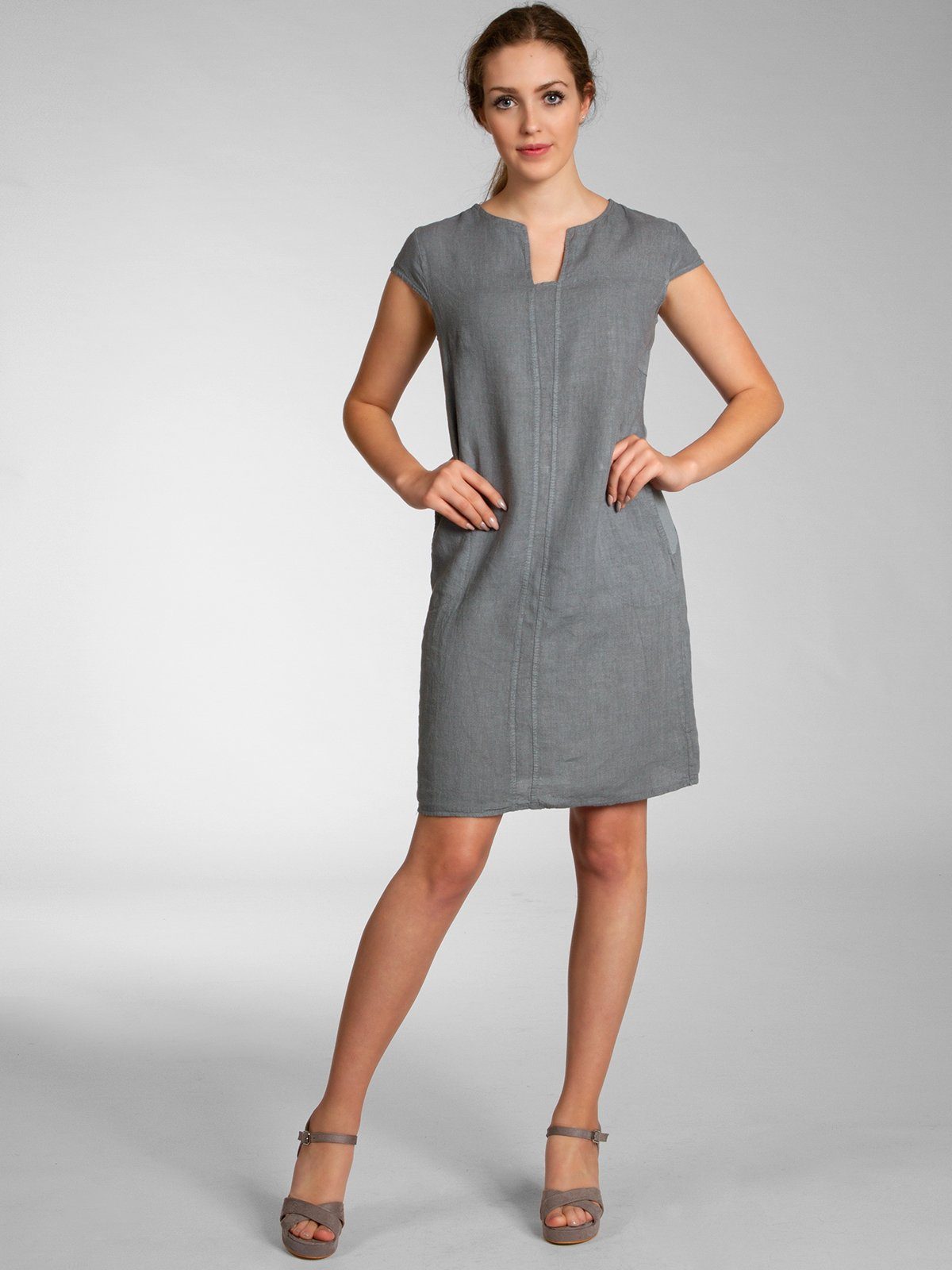 Caspar Sommerkleid Caspar SKL036 Damen Sommer Leinenkleid mit ausgefallenem günstig online kaufen