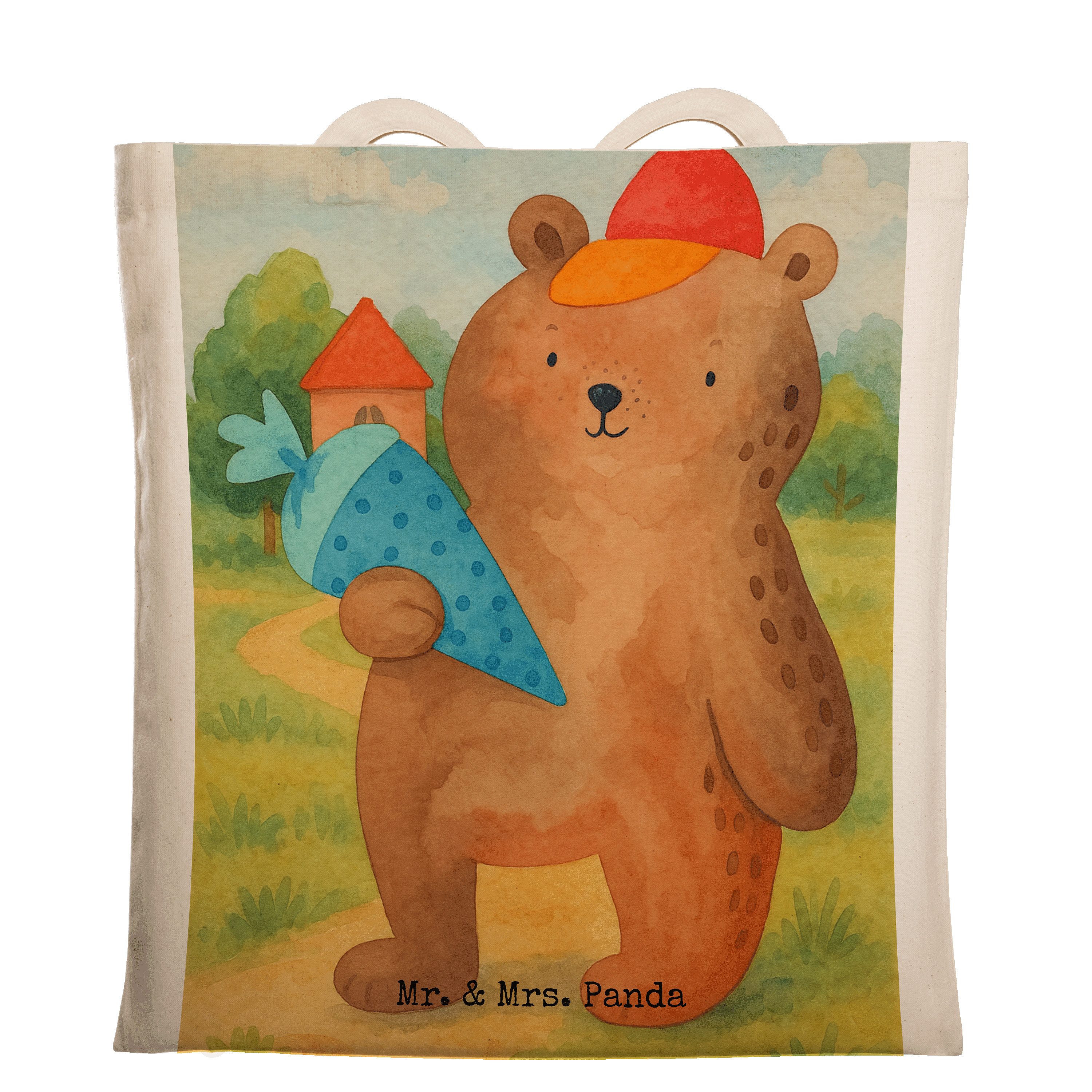 Mr. & Mrs. Panda Tragetasche Bär Schultüte Design, Tote Bag, Weiß, Uni Tasche, Teddy, einkaufsshop (Packung), festival tasche schultertasche baumwolle Einkaufstasche