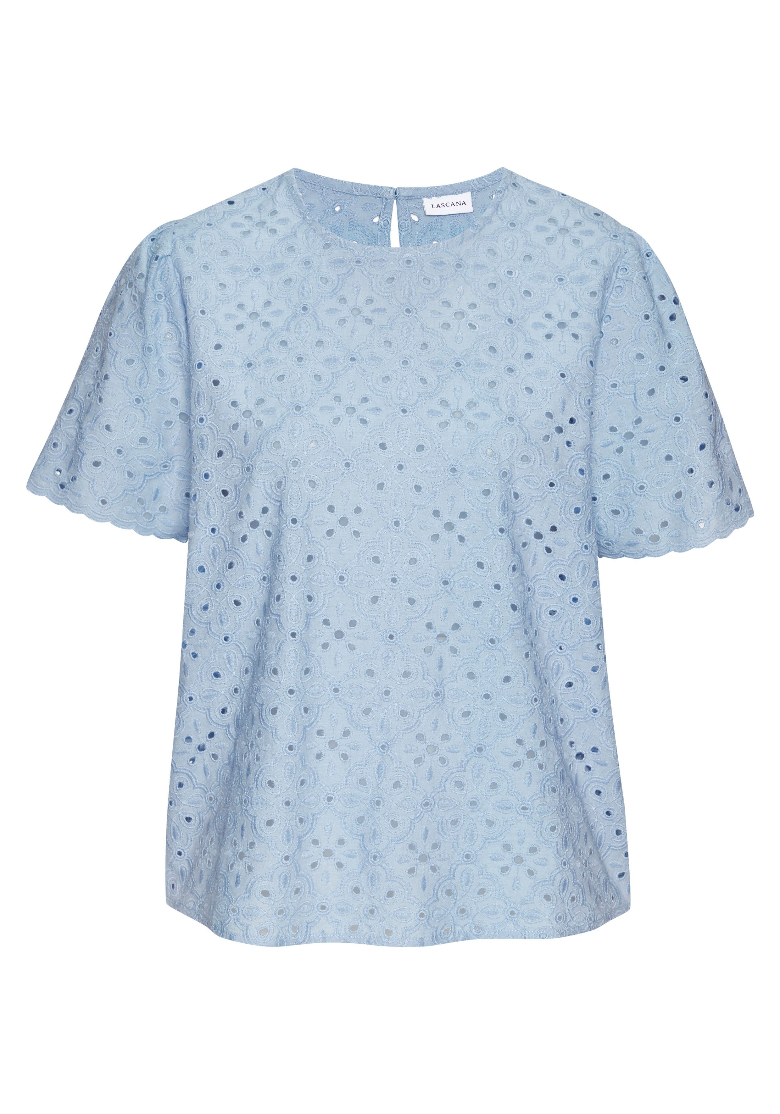 LASCANA Kurzarmbluse mit Lochstickerei, Damenbluse, casual-elegant