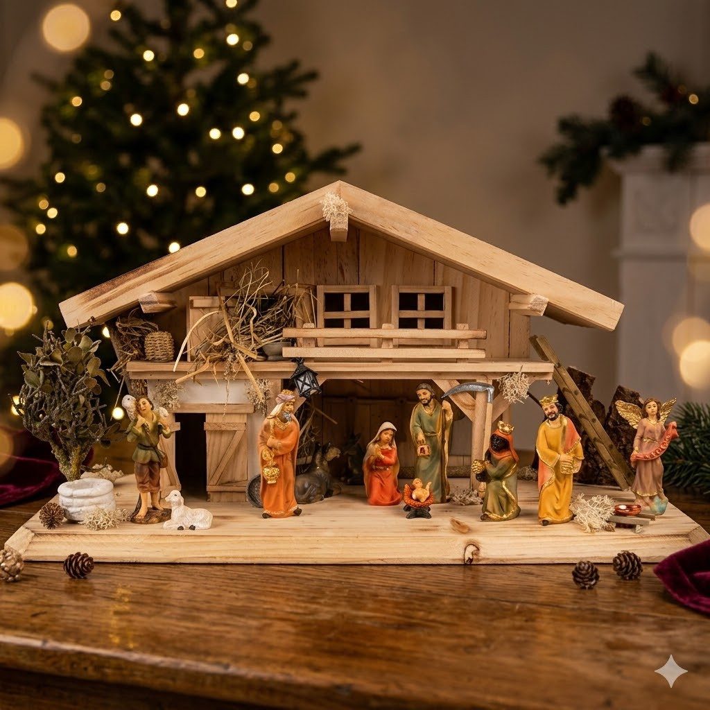 Krippenursel Krippe Weihnachtskrippe Roth inkl. Figurensatz K 650-9 (13-tlg), Krippe ist handgefertigt