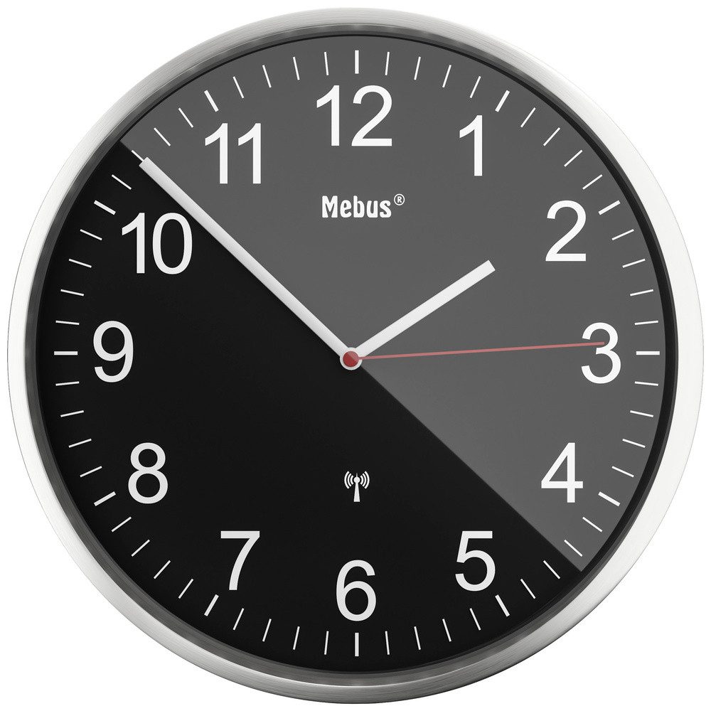 Mebus Wanduhr Mebus 19578 Funk Wanduhr 30 cm Silber Leisegang-Uhrwerk