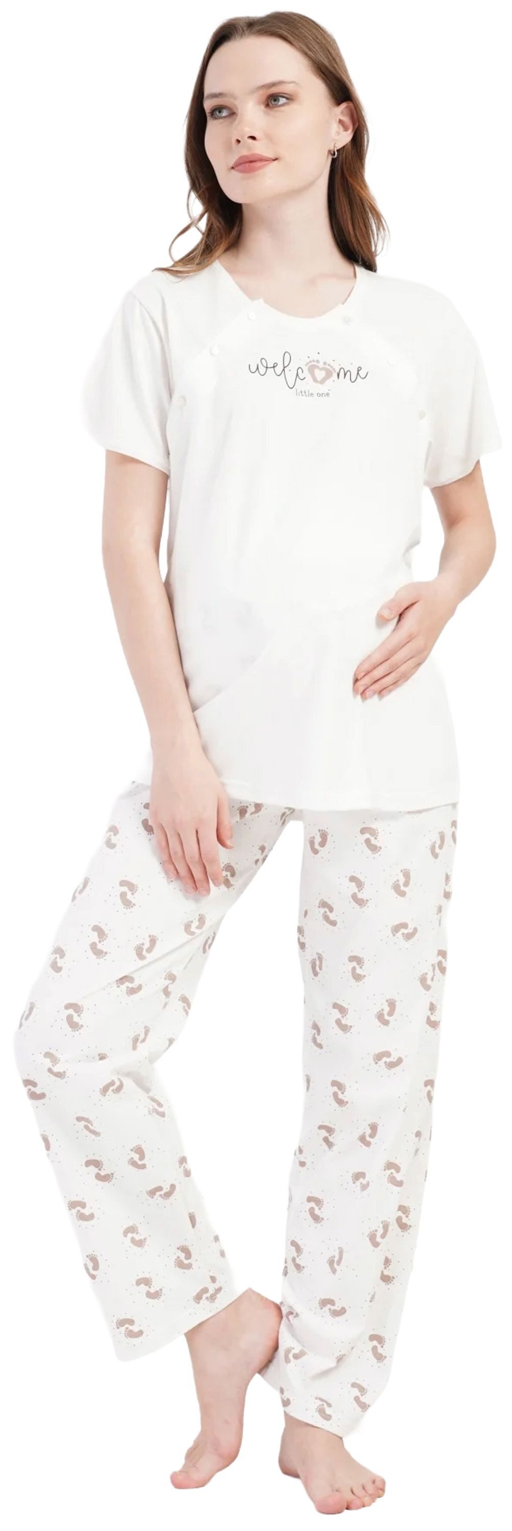 Vienetta Schlafanzug Joyful Journey (Set, 2 tlg., 2-teilig) Damen Pyjama 2-teilig Kurzarm Stillfunktion Knöpfe Baumwolle