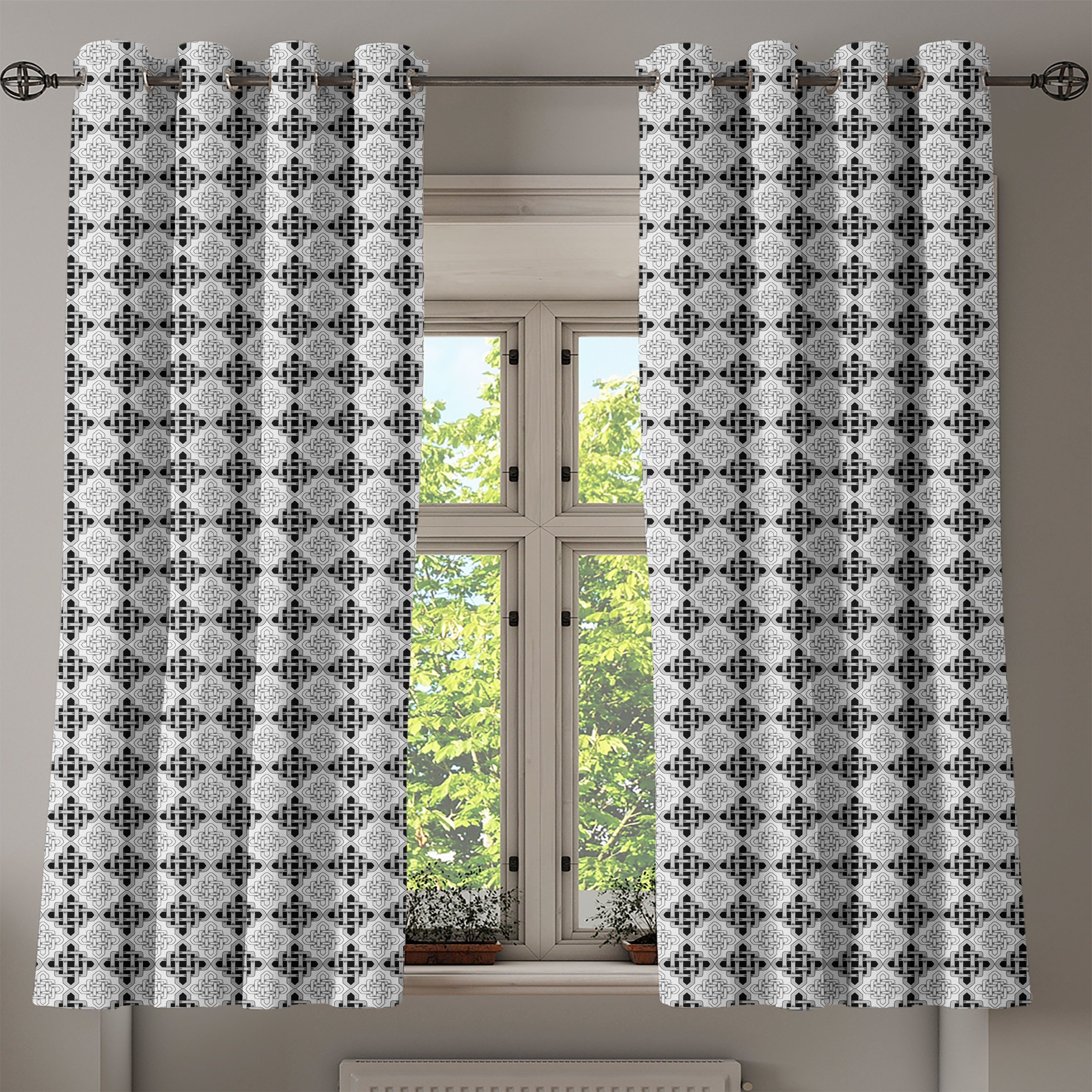 Gardine Dekorative 2-Panel-Fenstervorhänge Abakuhaus, für Scandinavian Schlafzimmer Jahrgang Wohnzimmer, Celtic