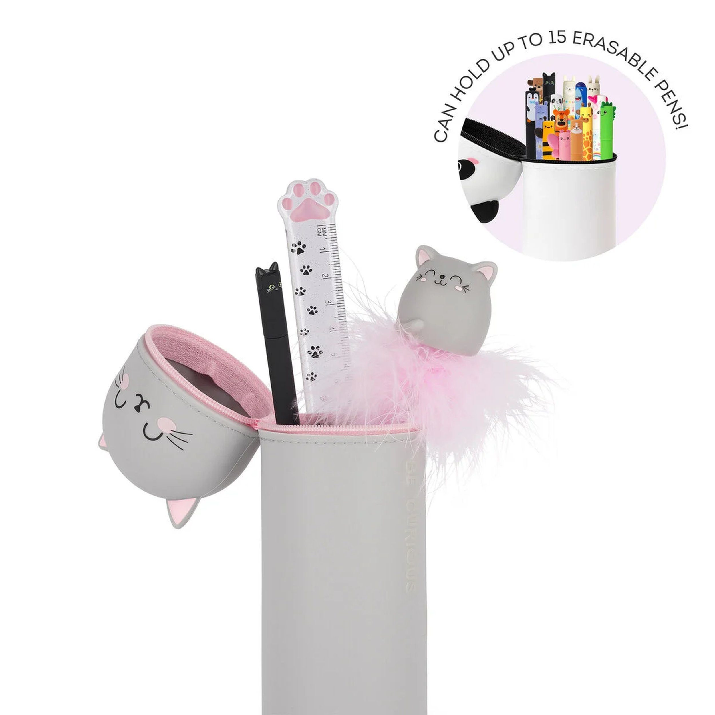 Legami Federmäppchen 2-in-1 Silikon Federmäppchen Kitty Stifthalter Grau