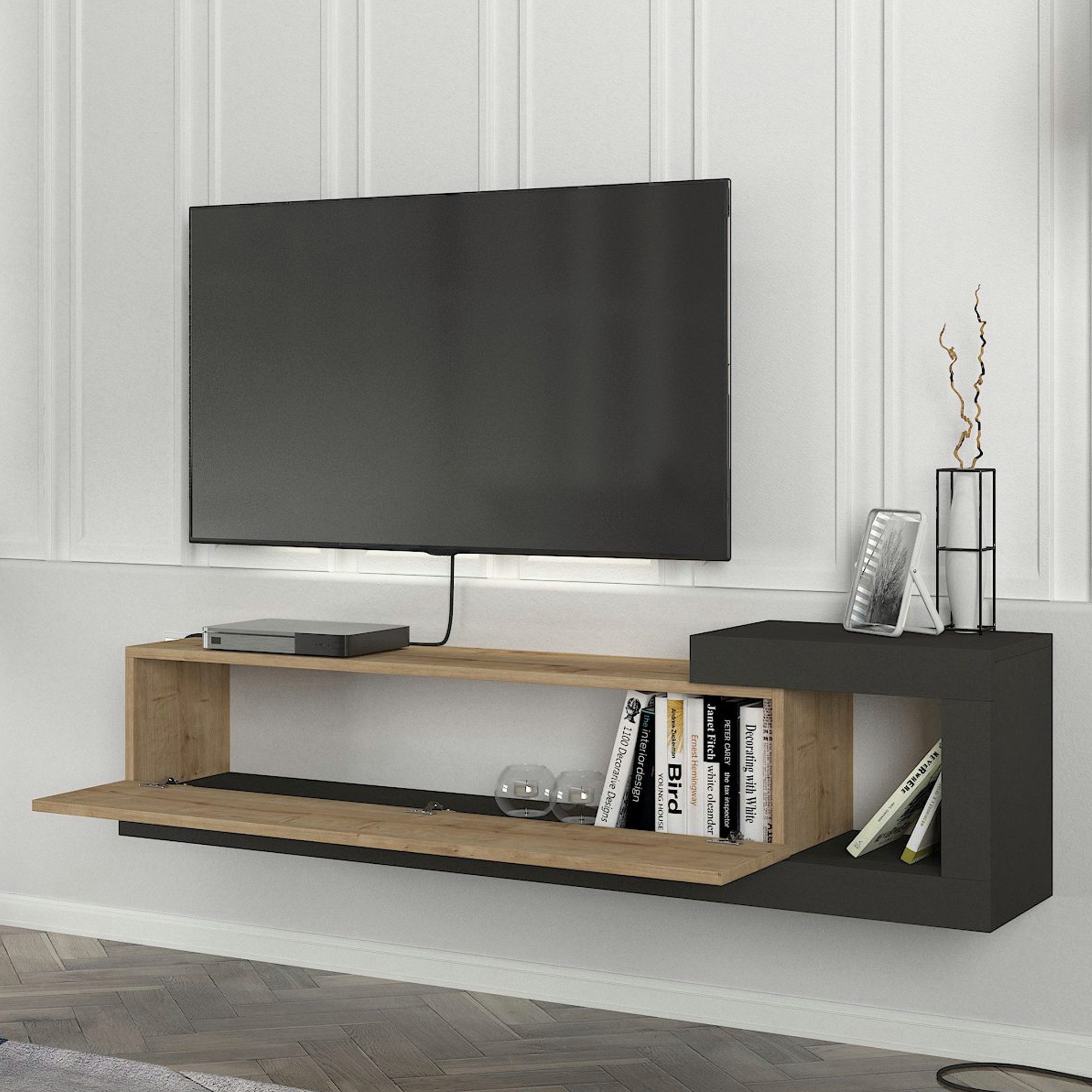 en.casa Lowboard, »Luhanka« 150x30x39 cm Eicheoptik / Anthrazit