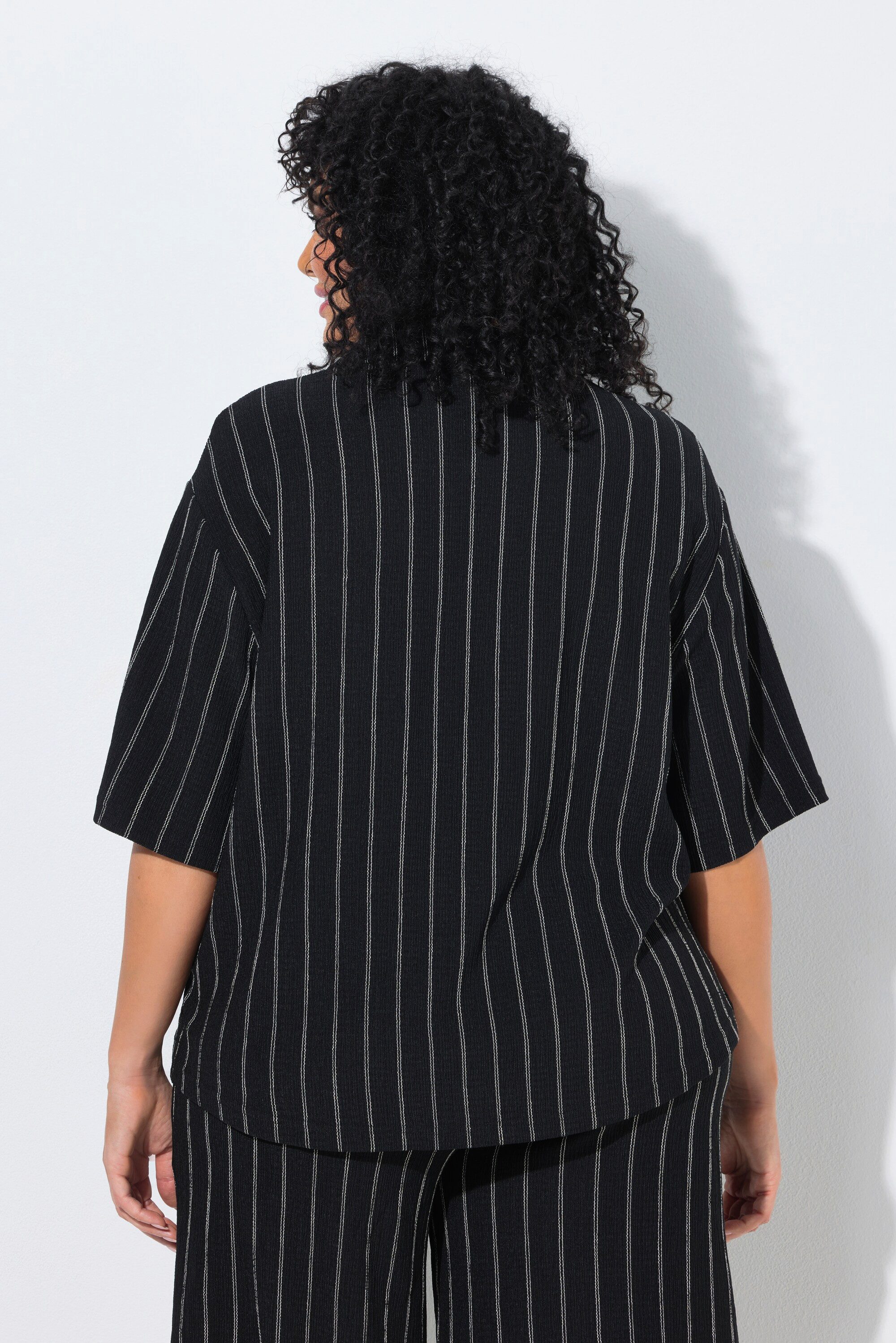 Ulla Popken Hemdbluse Jerseybluse Streifen Hemdkragen Halbarm