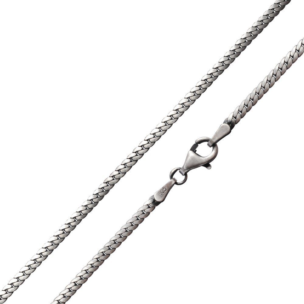 Materia Silberkette Herren Silber Panzerkette flach 2mm antik K16, 925 Sterling Silber, geschwärzt