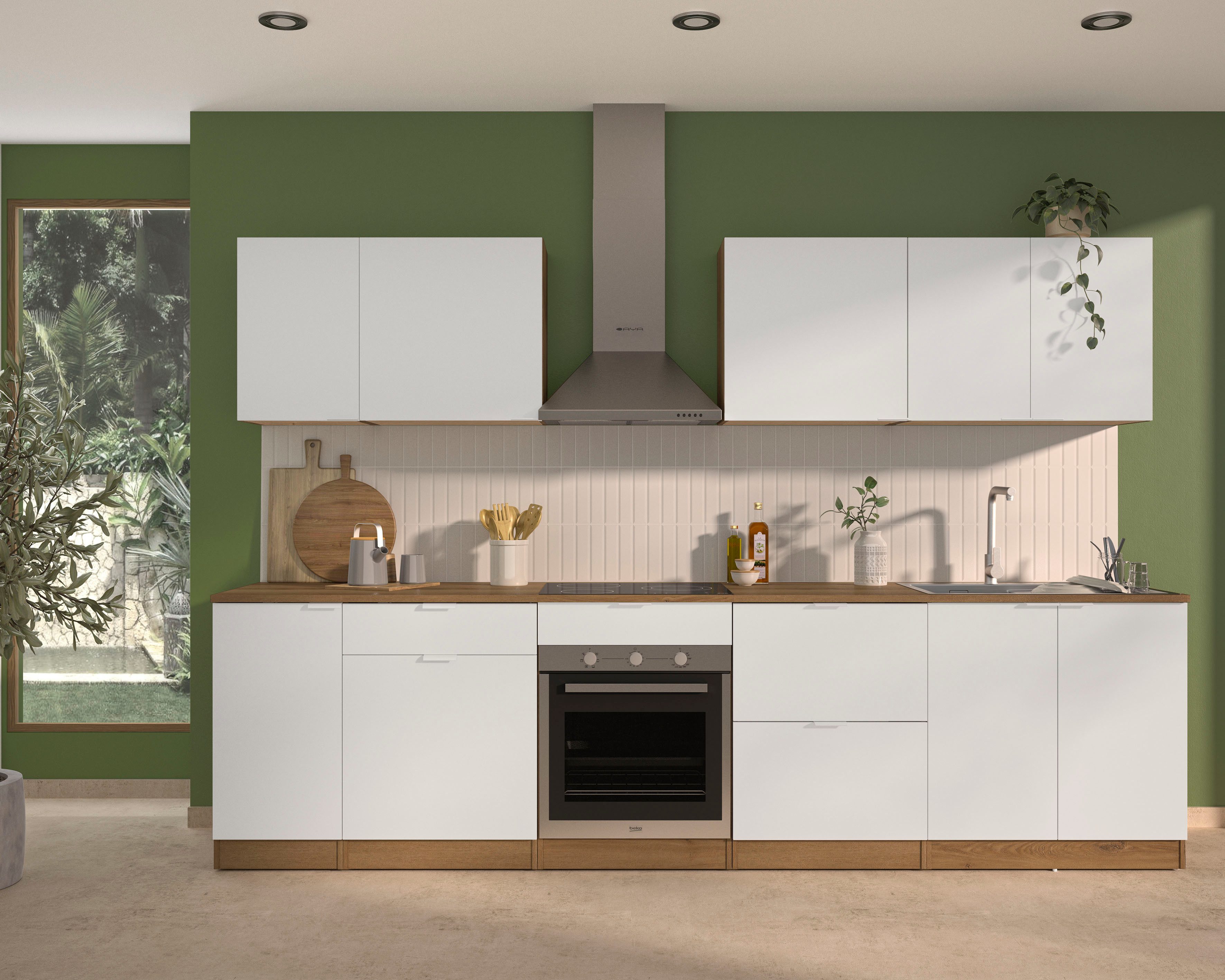 Gami Кухниzeile 300 cm breit EDEN ohne E-Geräte, mit melaminbeschichteter Oberfläche, robust und pflegeleicht