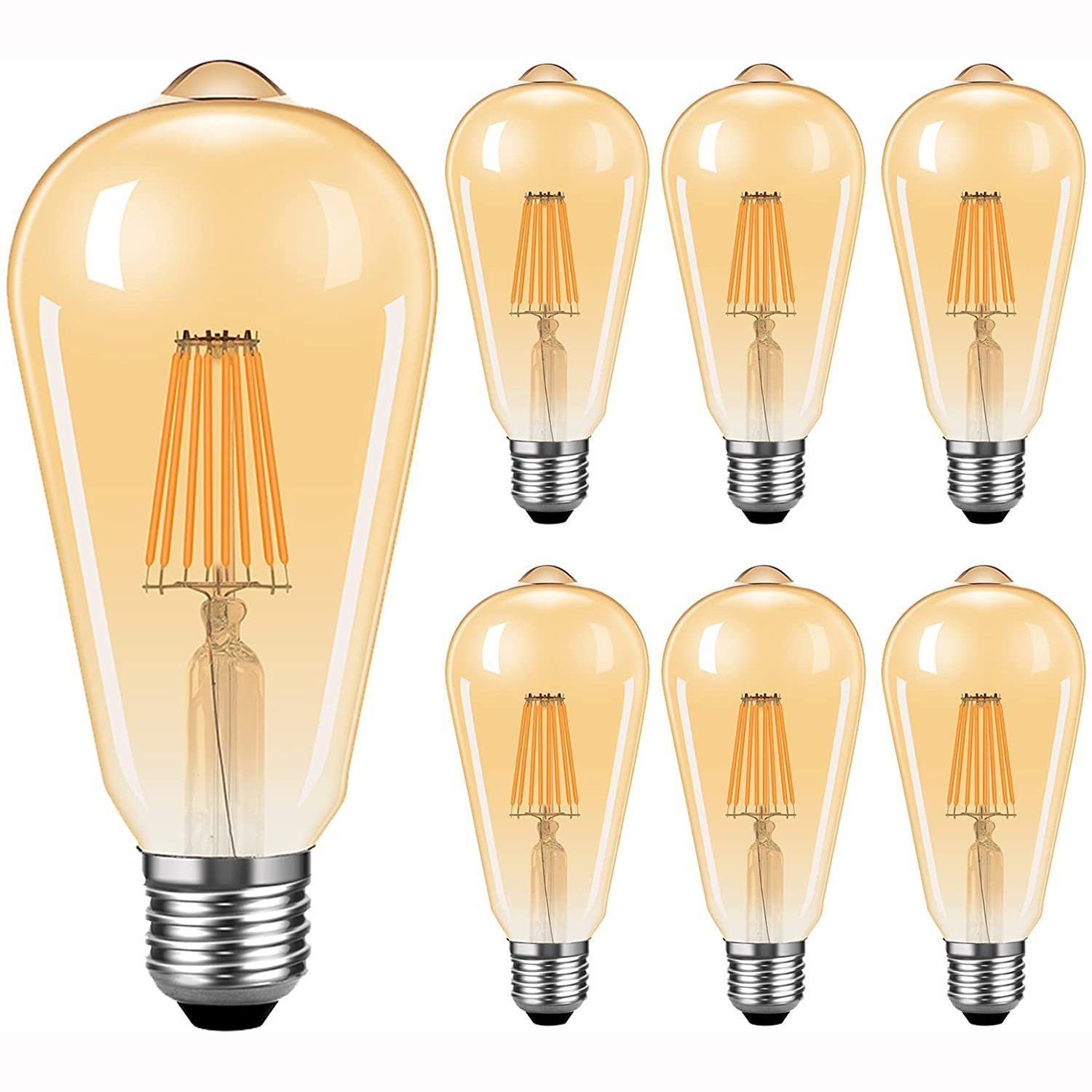 Leway LED Flutlichtstrahler LED Lampen E27 Retro LED Glühbirnen Warmweiß  2300K Energiesparlampe Retro Glühbirne 360 ° Grad Strahlwinkel Birne 6er  Pack (8W)