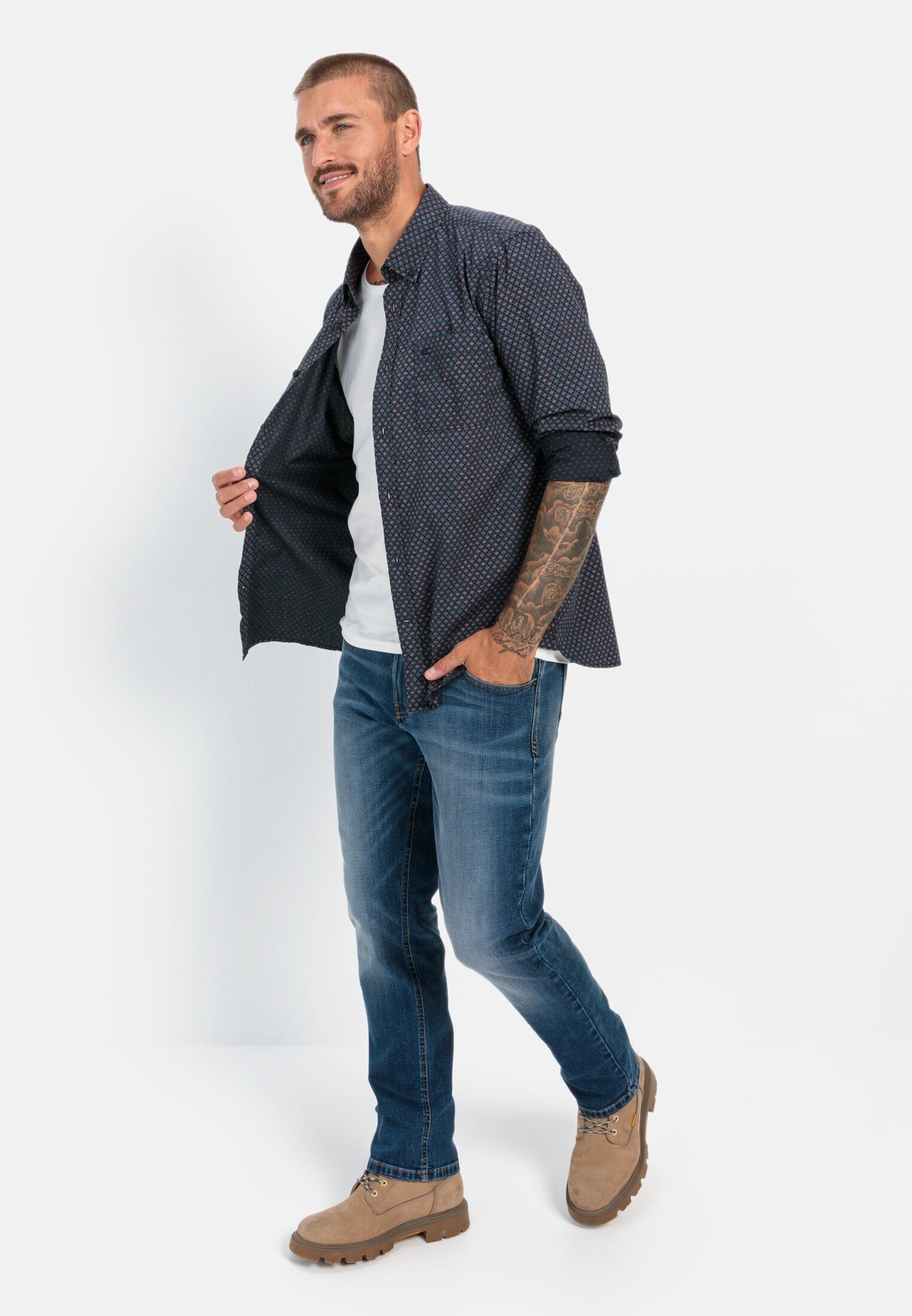 camel active Langarmhemd mit Minimal-Print Langarm Button-Down Button-Down