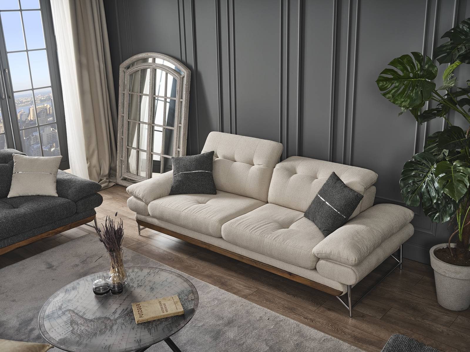 Villa Möbel Creme Quality Stk. 3-Sitzer, Stoff Made in Turkey, Style, Sofa pflegeleichter 1